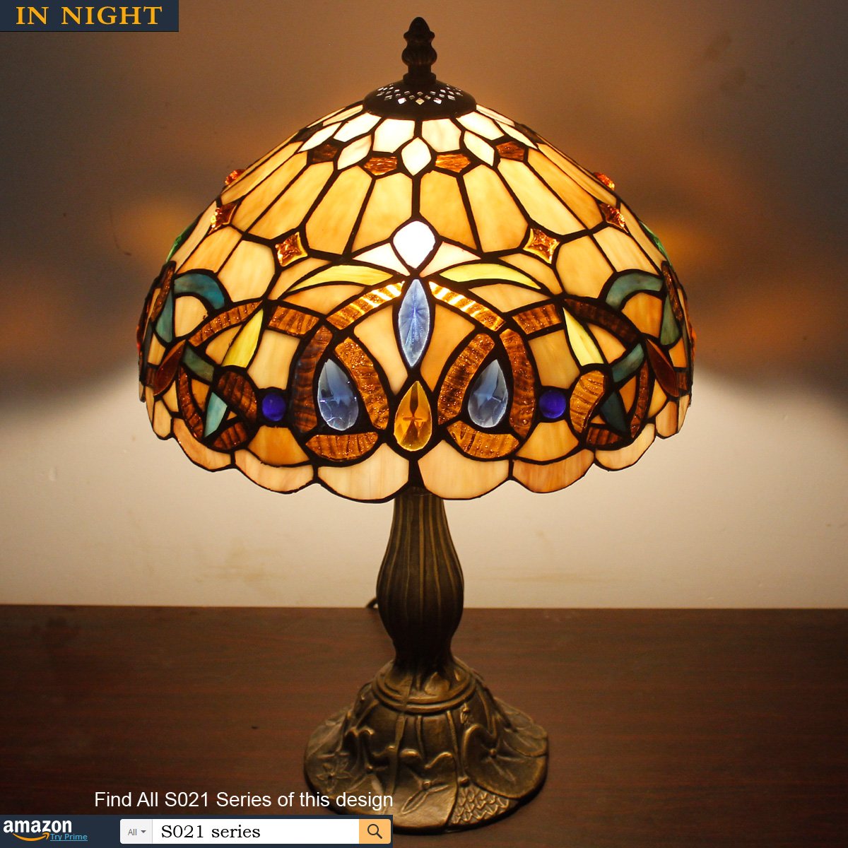 Werfactory Tiffany Style Table Lamp Stained Glass Serenity Victorian Bedside Lamp Desk Reading Light 12X12X18 Inches Decor Bedro