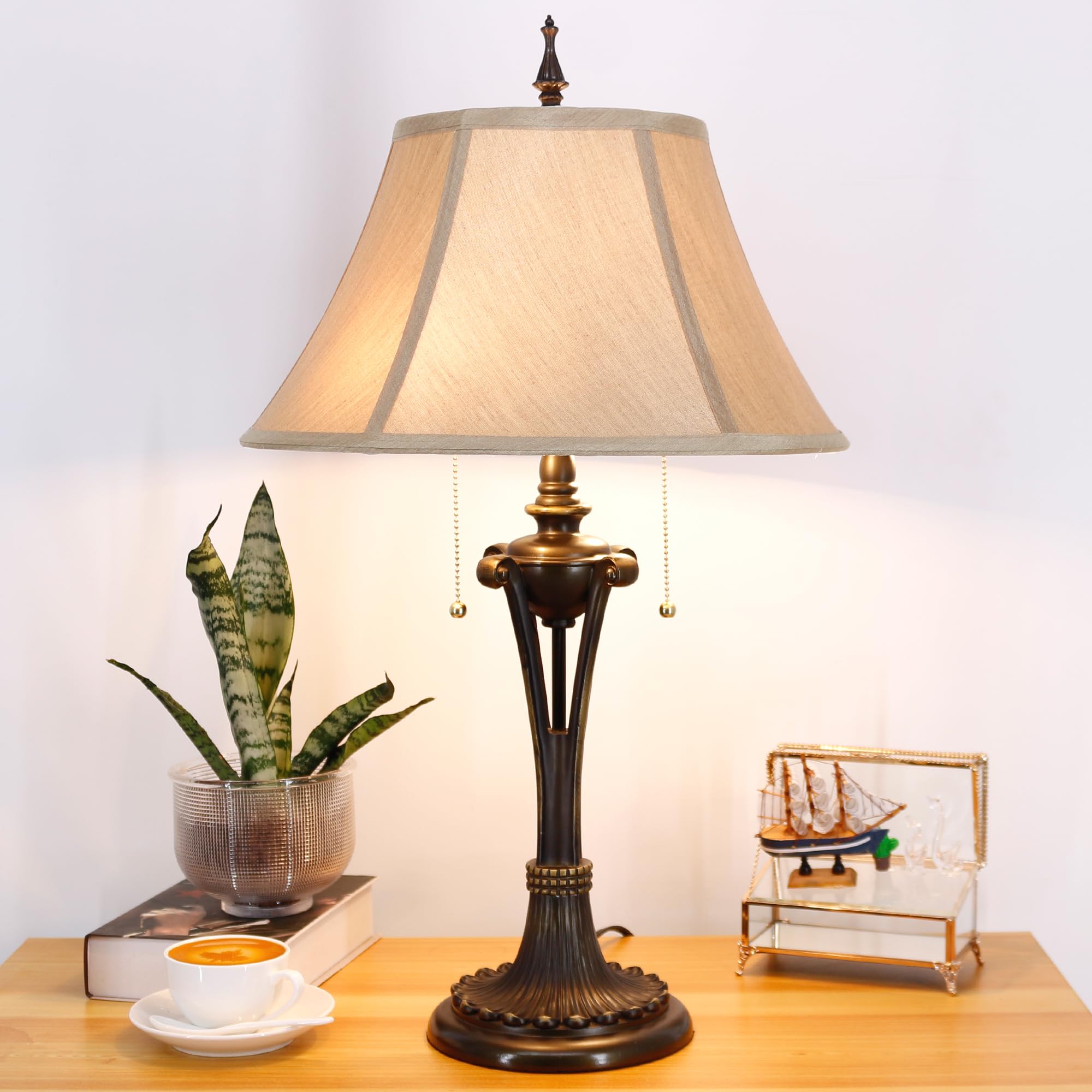 L-Juicwe Farmhouse Table Lamp Antique Resin Base Traditional Rustic Mid-Century Large Desk Lamp 27 Inch Tall for Living Room Off