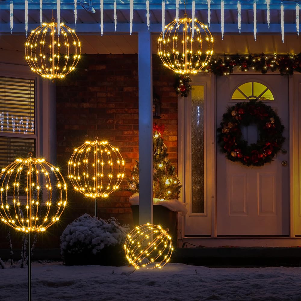 Lightshare 12In 96Led Light Ball Light Garden Yard Decoration Pathway Lights Sphere Light With Fold Flat Metal Frame Indoor Outd