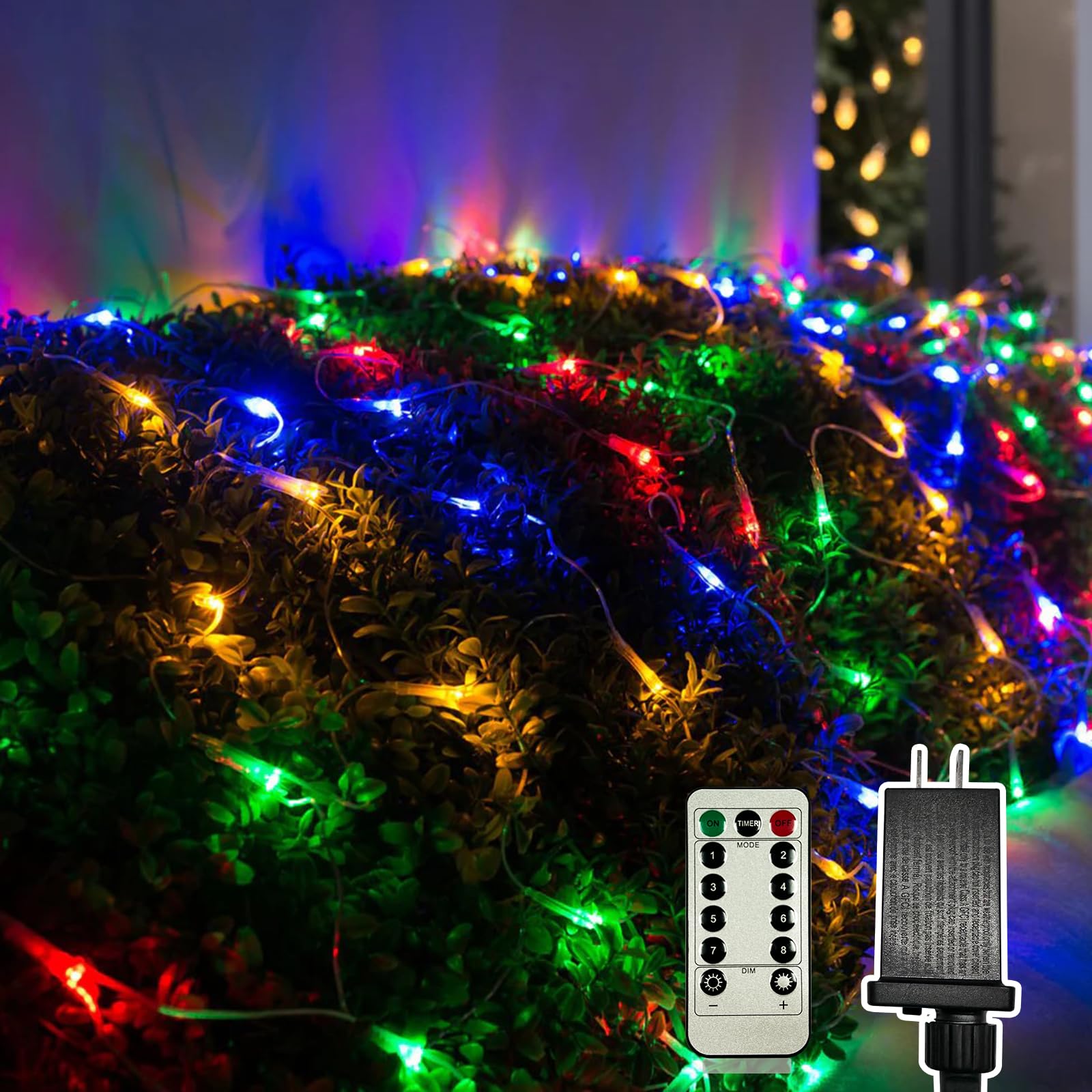 IJG 200 LED Christmas Net Lights,Connectable 10x6.5ft Mesh String Lights,8 Modes Waterproof Outdoor Mesh Fairy Lights for Xmas Trees, Bushes, Wedding, Garden (Multicolor)
