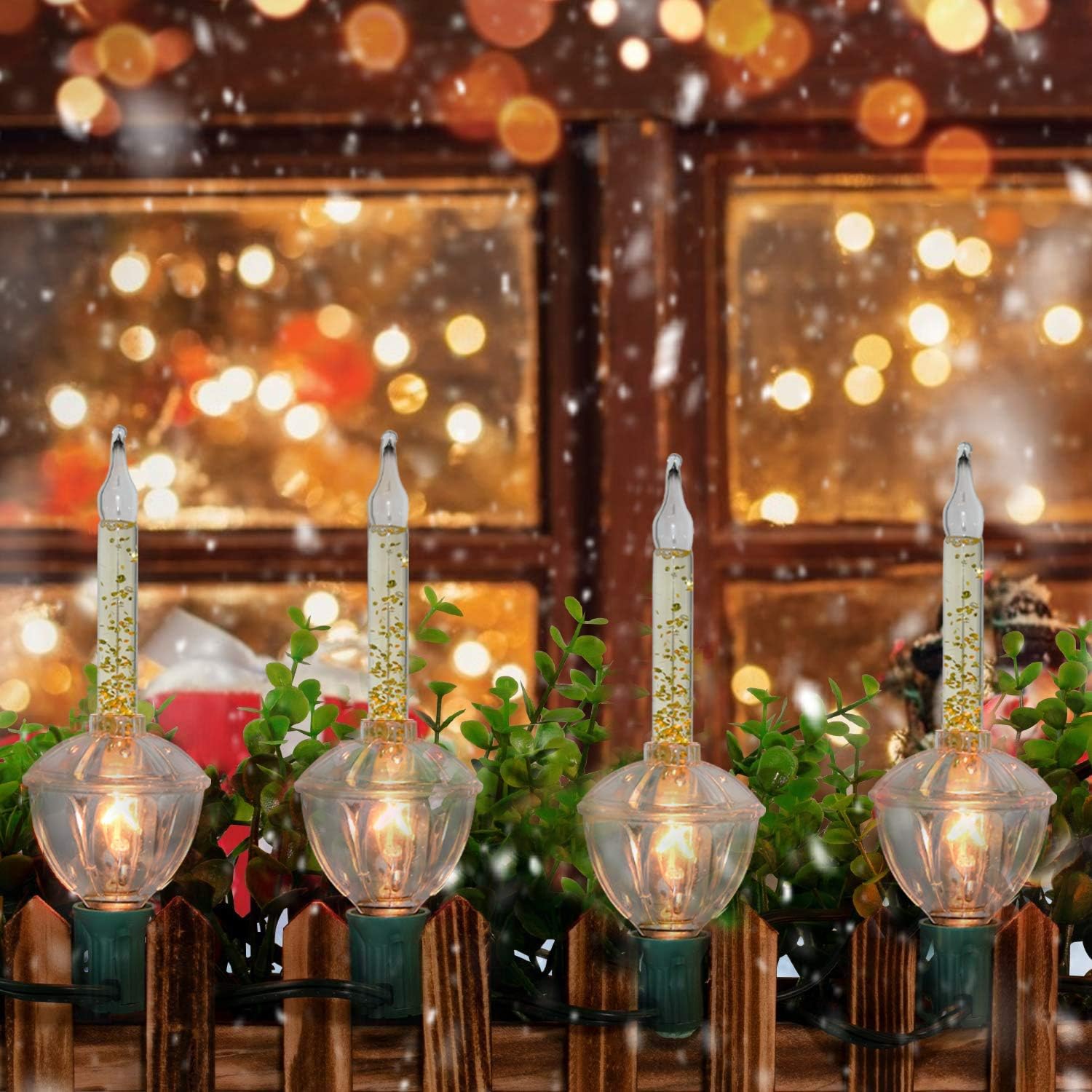 Aiyomt Gold Christmas Bubble Lights Set of 8 Warm White, 11FT C7/E12, UL Listed, Vintage Holiday Decor