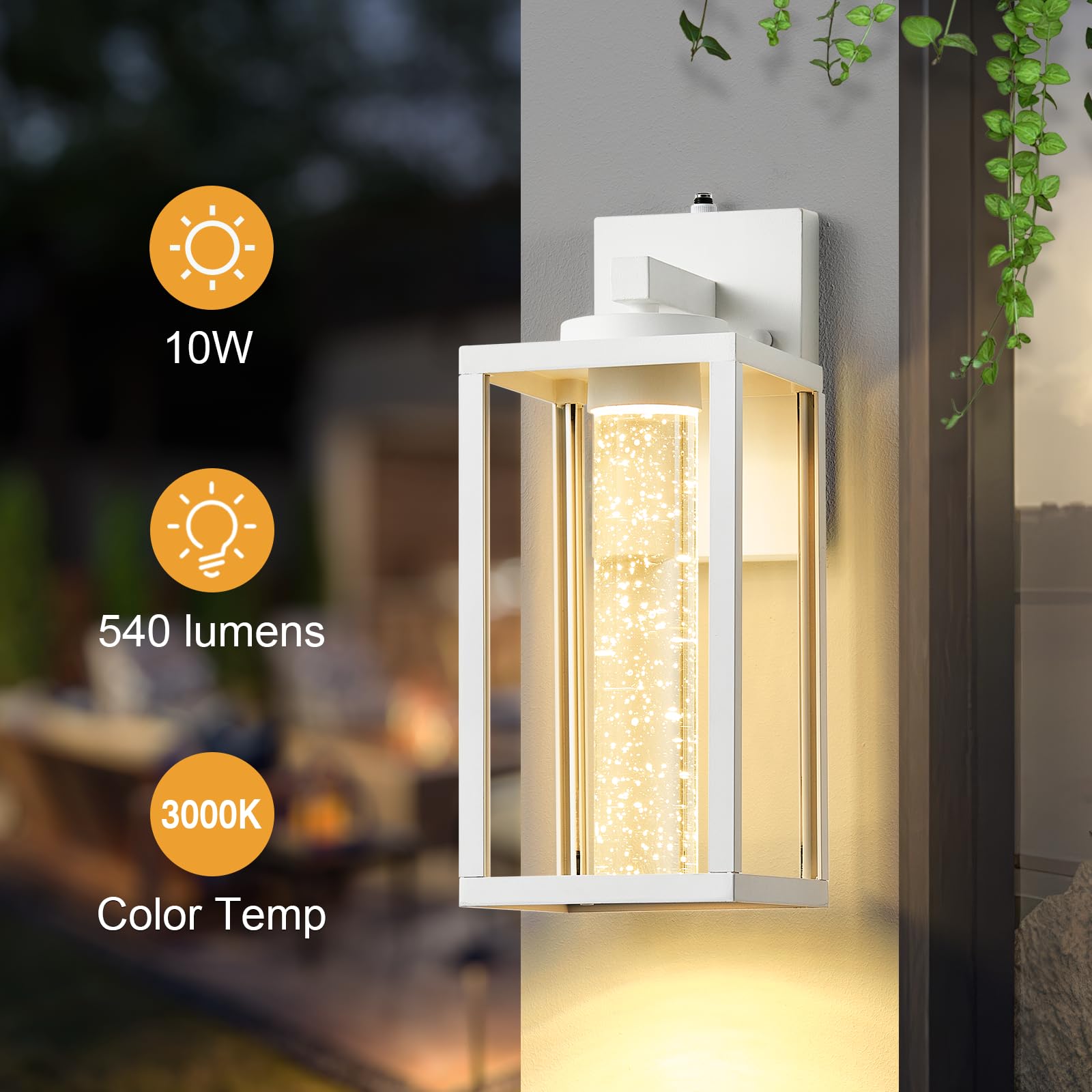 Vianis White Porch Lights Outdoor, Large Modern Dusk To Dawn Outdoor Lighting For House With 10W Led Crystal Bubble Glass, Anti-