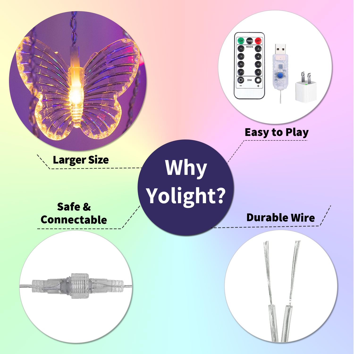 Yolight Butterfly Curtain Lights 13Ft 96 Led Fairy Lights 8 Modes String Lights With Remote, Butterfly Hanging Decoration For Bedroom Garden Wall Ceiling Party Wedding Holiday Christmas (Multicolor)