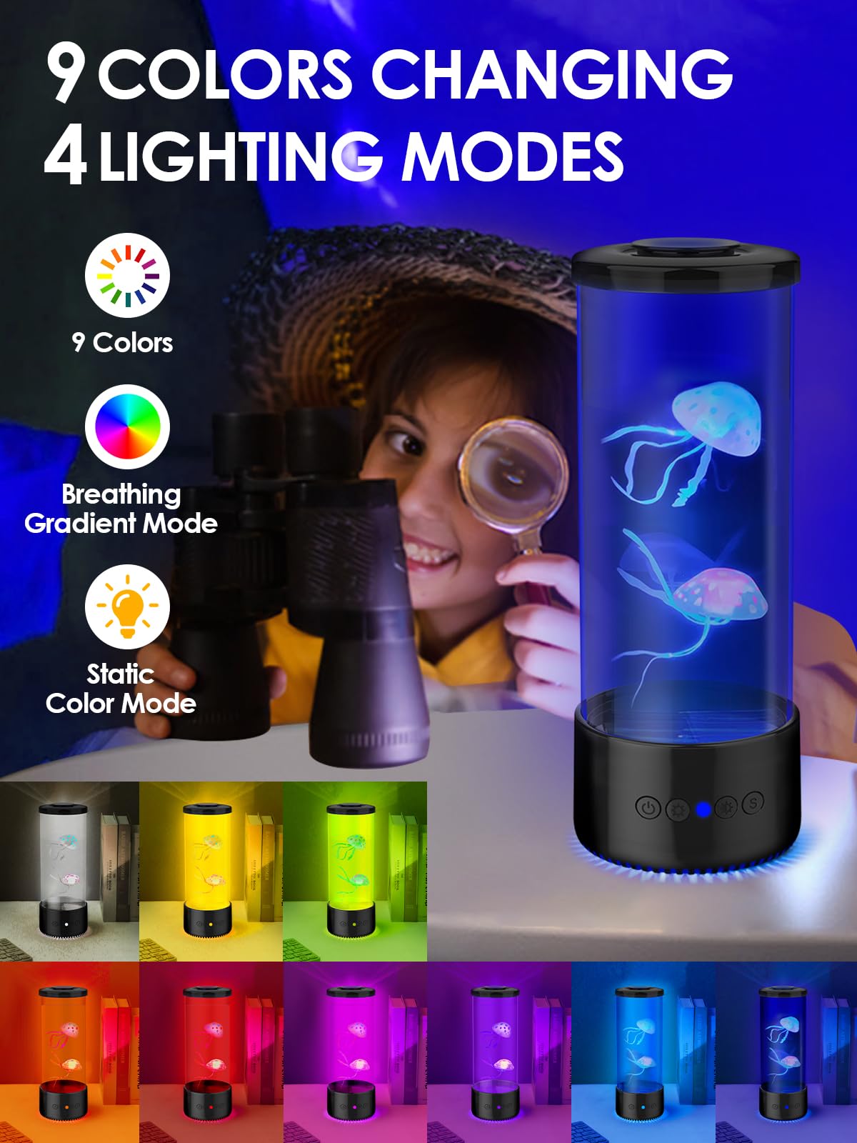 Bodami Jellyfish Lamp - Large LED Mood Light, Remote Dimmable, Black, Model 8606, Ideal for Room Decoration