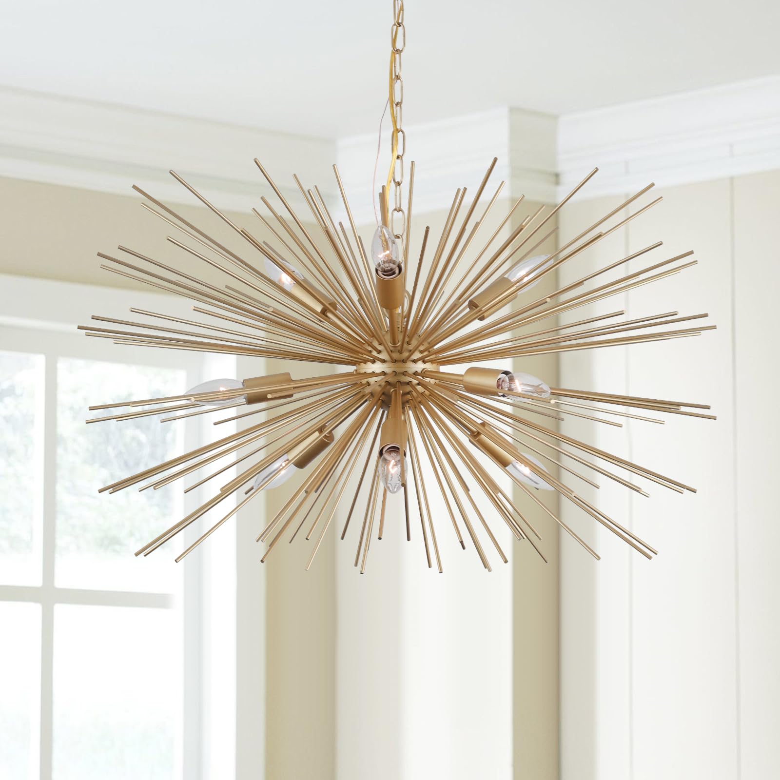Cawabien Gold Starburst Chandelier,9-Light Sputnik Chandelier Light Fixture Firework Ceiling Light For Dining Room,Bedroom,Livin