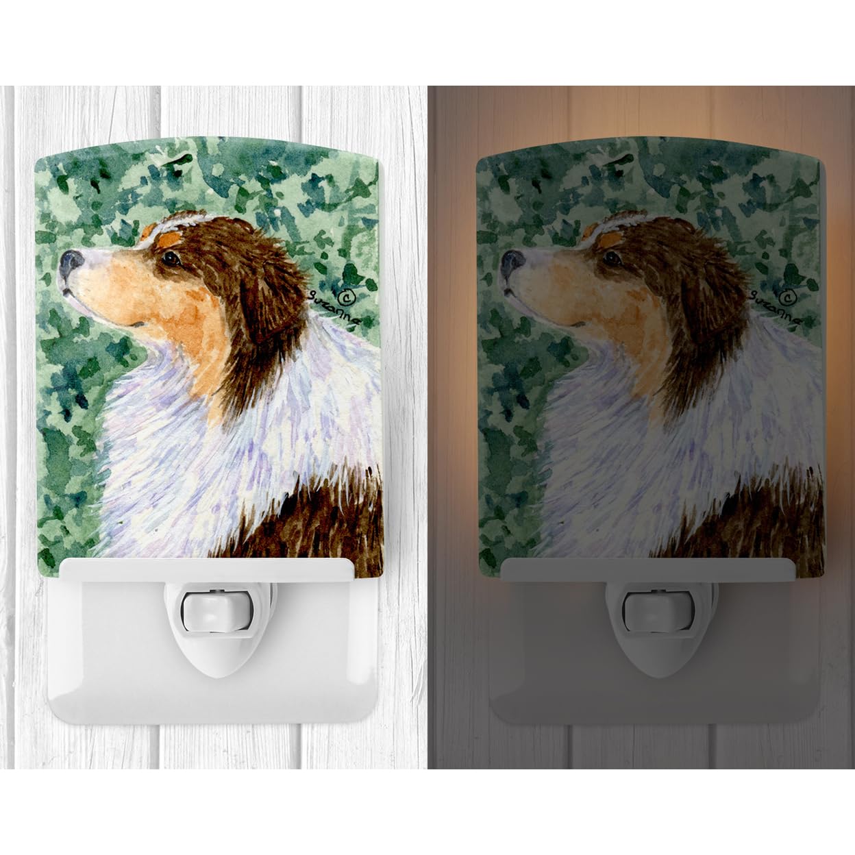 Carolines Treasures Ceramic Night Light, Australian Shepherd, 6x4x3in, Model SS8738CNL, UL-Certified, Ideal for Bedroom/Bathroom/Nursery