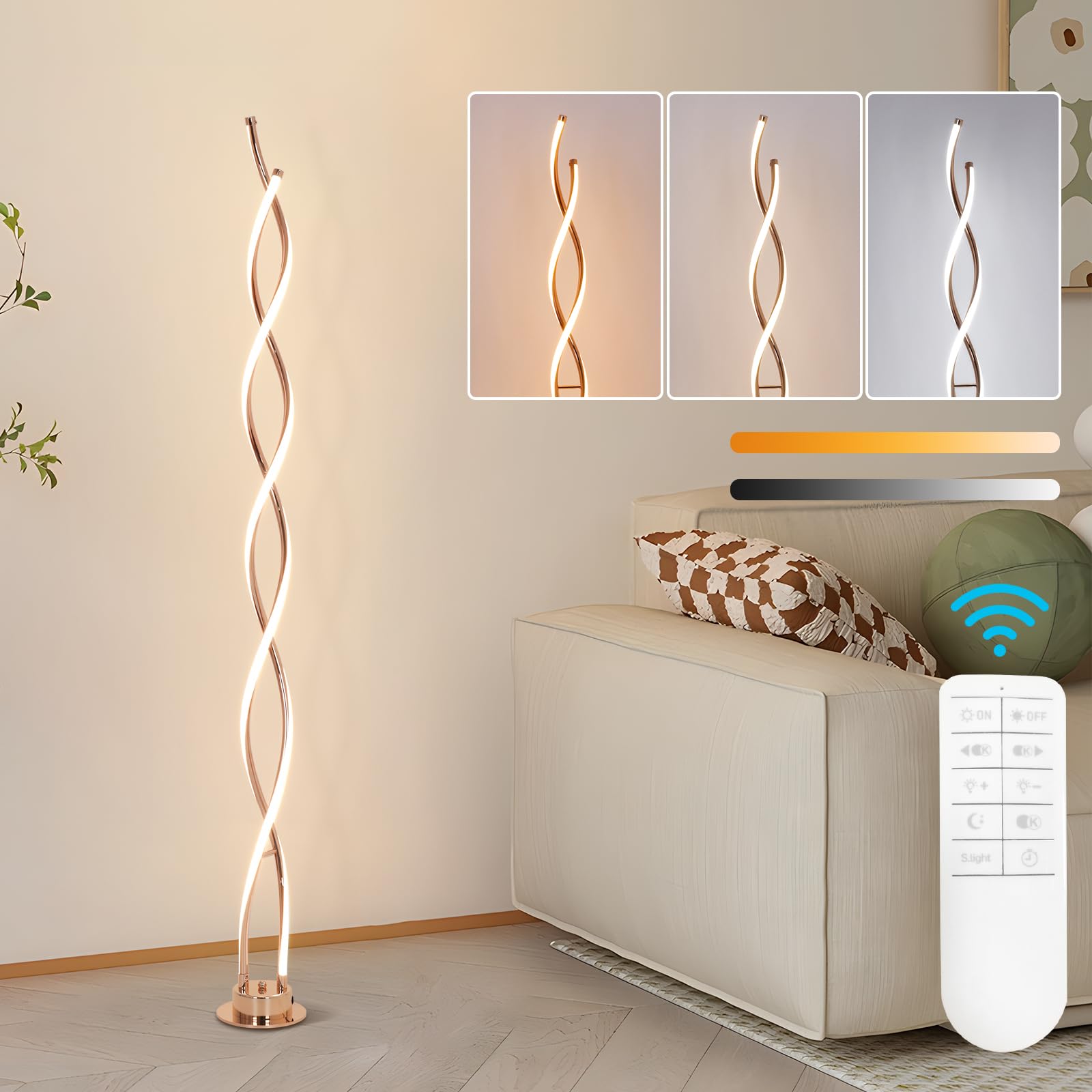 ADISUN 31W Modern Floor Lamp, LED Spiral Floor Lamp for Living Room, 3-Color Dimmable Standing Floor Lamps with Remote Control, 