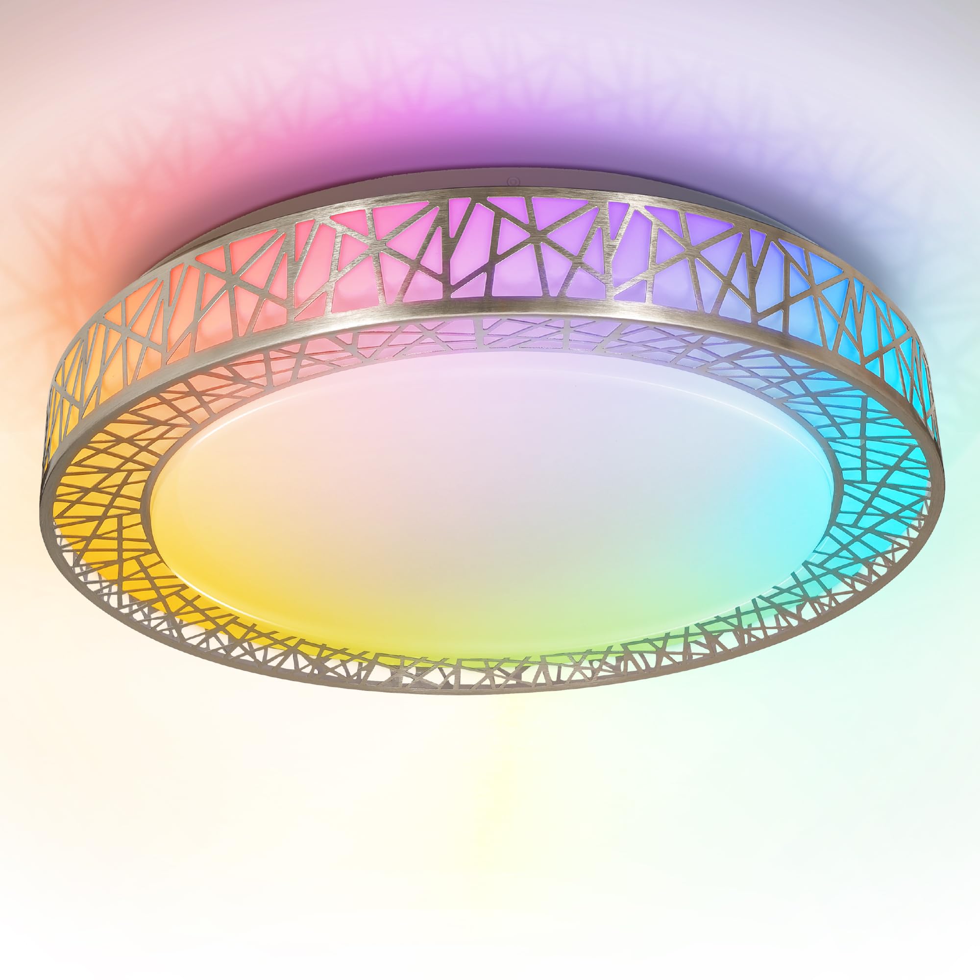 ASD Smart RGBW Ceiling Light Fixture - 20 Inch, Dimmable, Brushed Nickel, WiFi Control, Model A-LFM20D42SRGBW-N