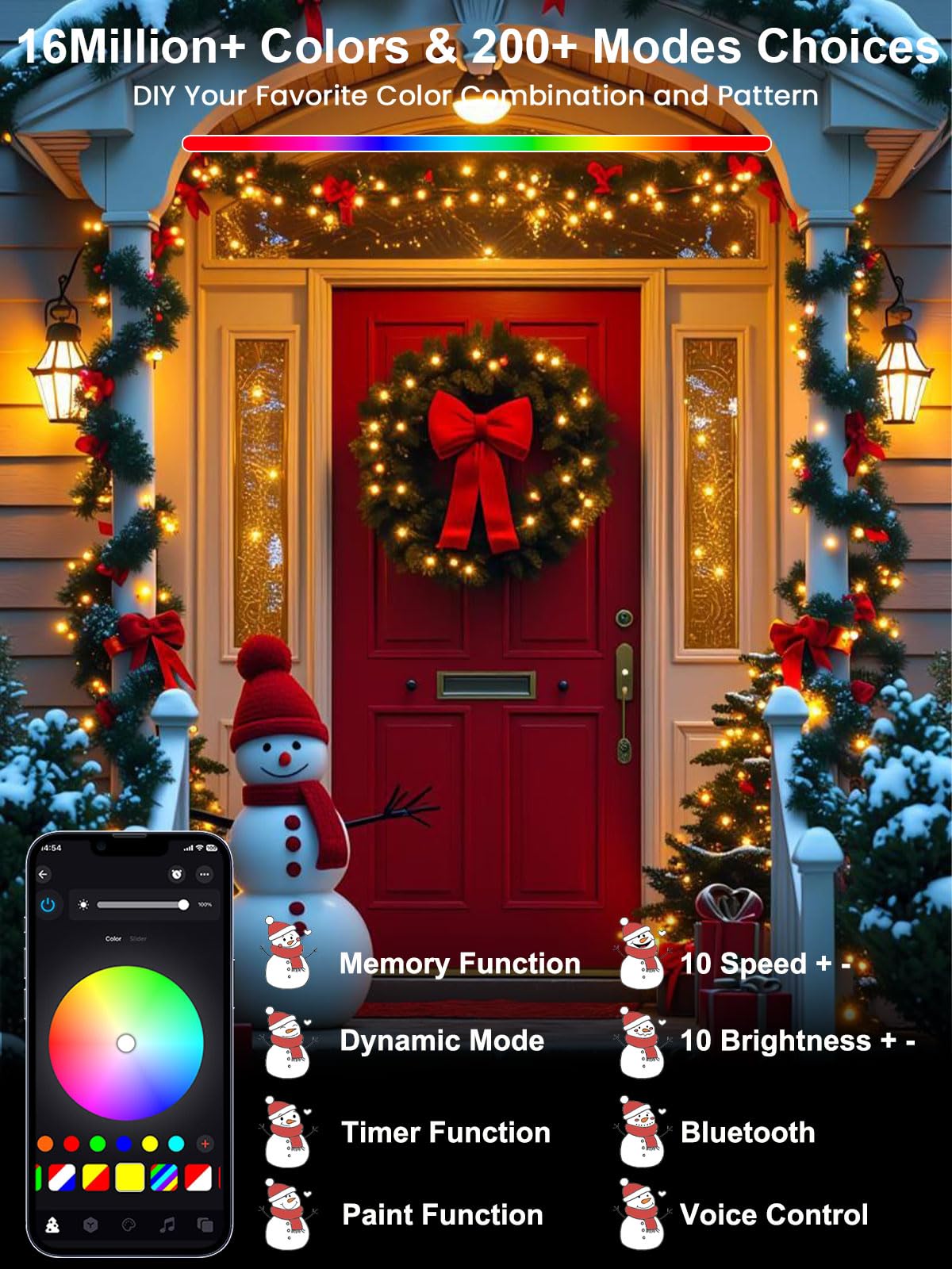 Smart Color Changing Christmas Lights With Remote & App Control  66 Ft 200 Led Rgb String Lights With Timer  Music Sync Multiple Modes Twinkle Christmas Tree Light Waterproof Indoor Outdoor Xmas Decor