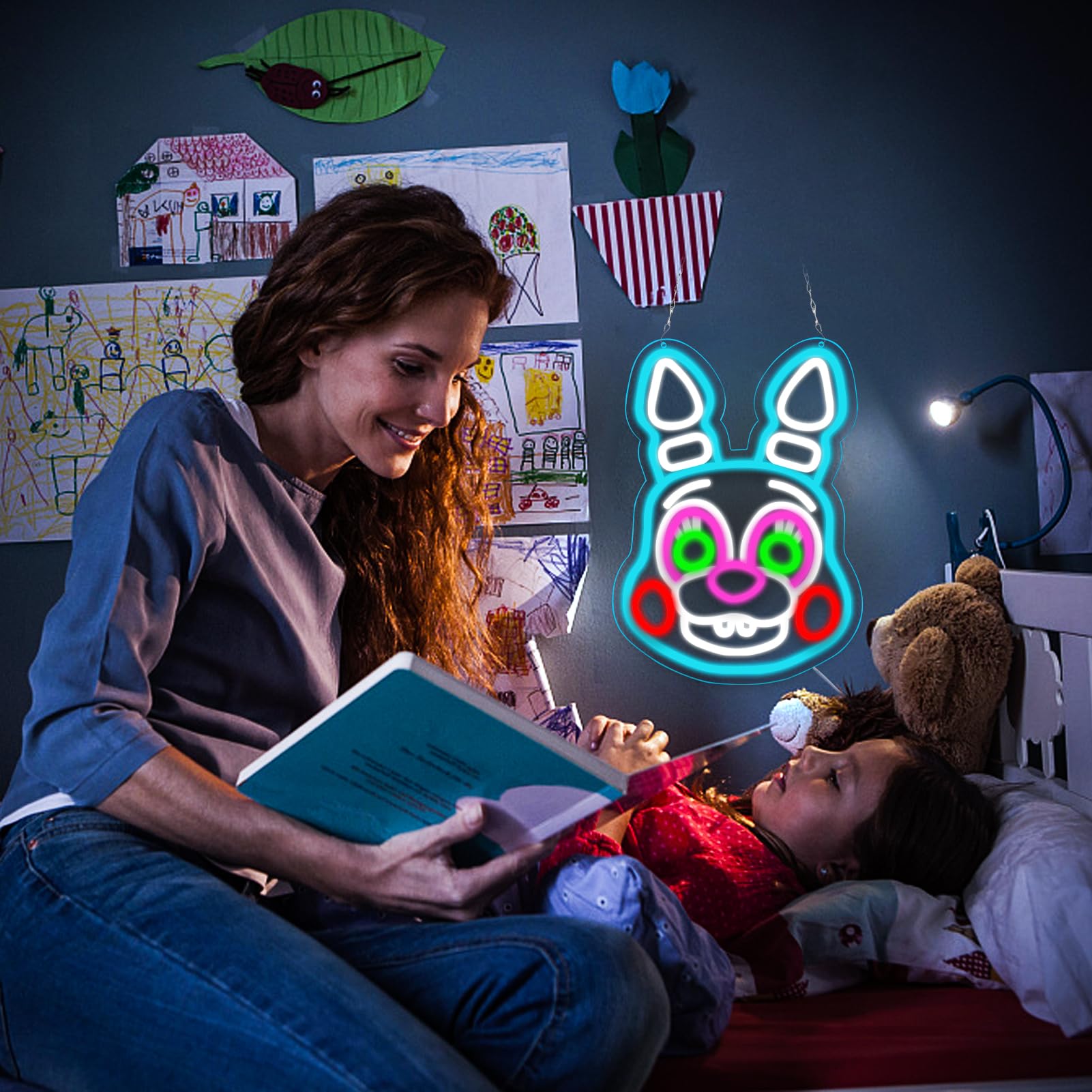 AHlove Neon Sign - Five Nights at Bonnie LED Light for Bedroom & Game Room, 16.1"x11.6", Colorful Wall Decor, Model NS-Bonnie-2