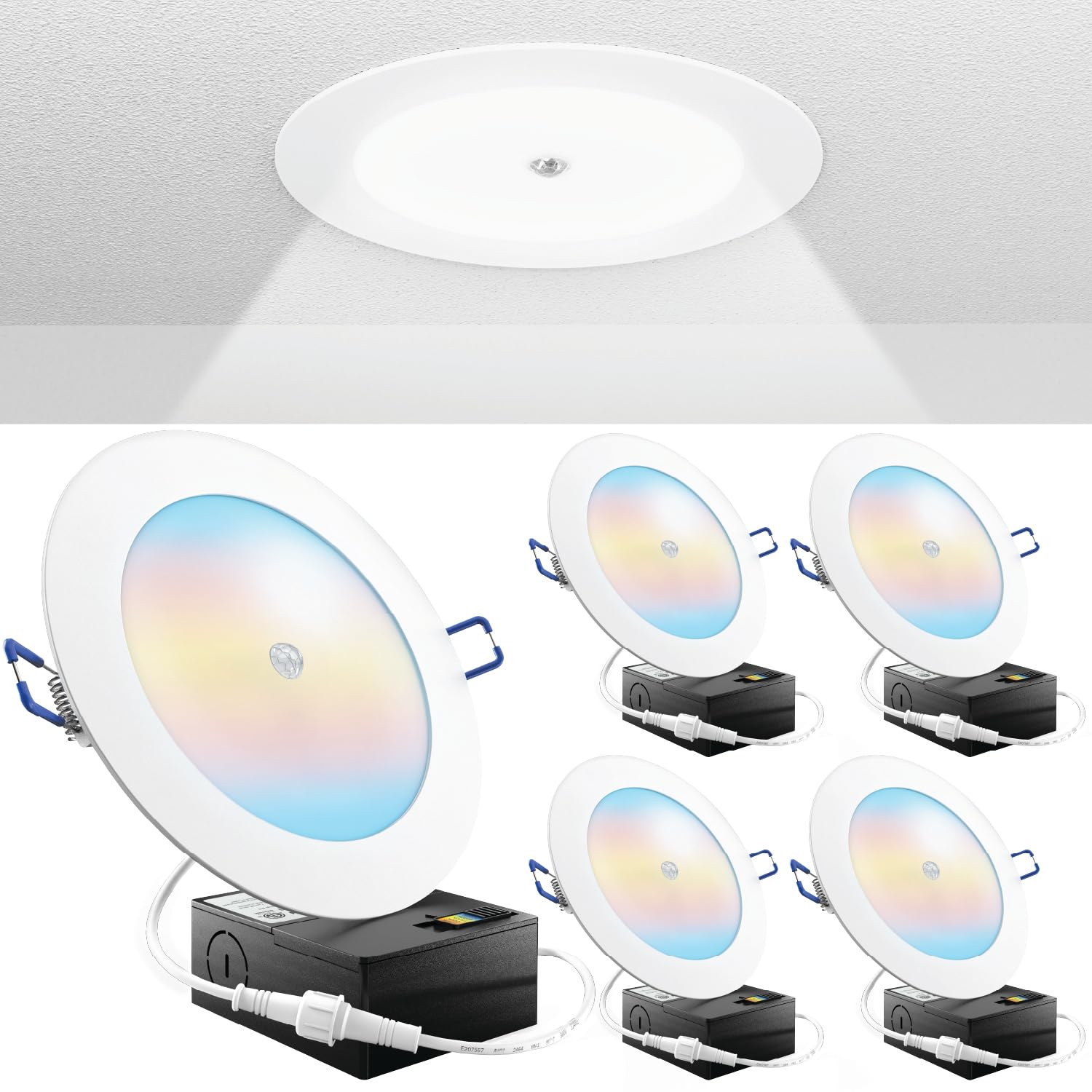Sunco Lighting 6 Inch LED Motion Sensor Recessed Light, 1200 Lumens, Dimmable, 4 Pack, Selectable CCT 2700K-6000K,