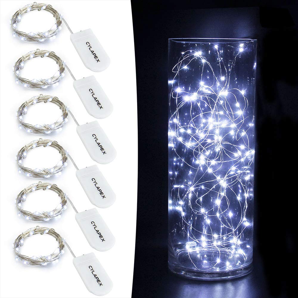 CYLAPEX Fairy String Lights 6 Pack 3.3ft 20 LEDs Battery Operated Cool White Silvery Copper Wire Model CYL005LSSL109