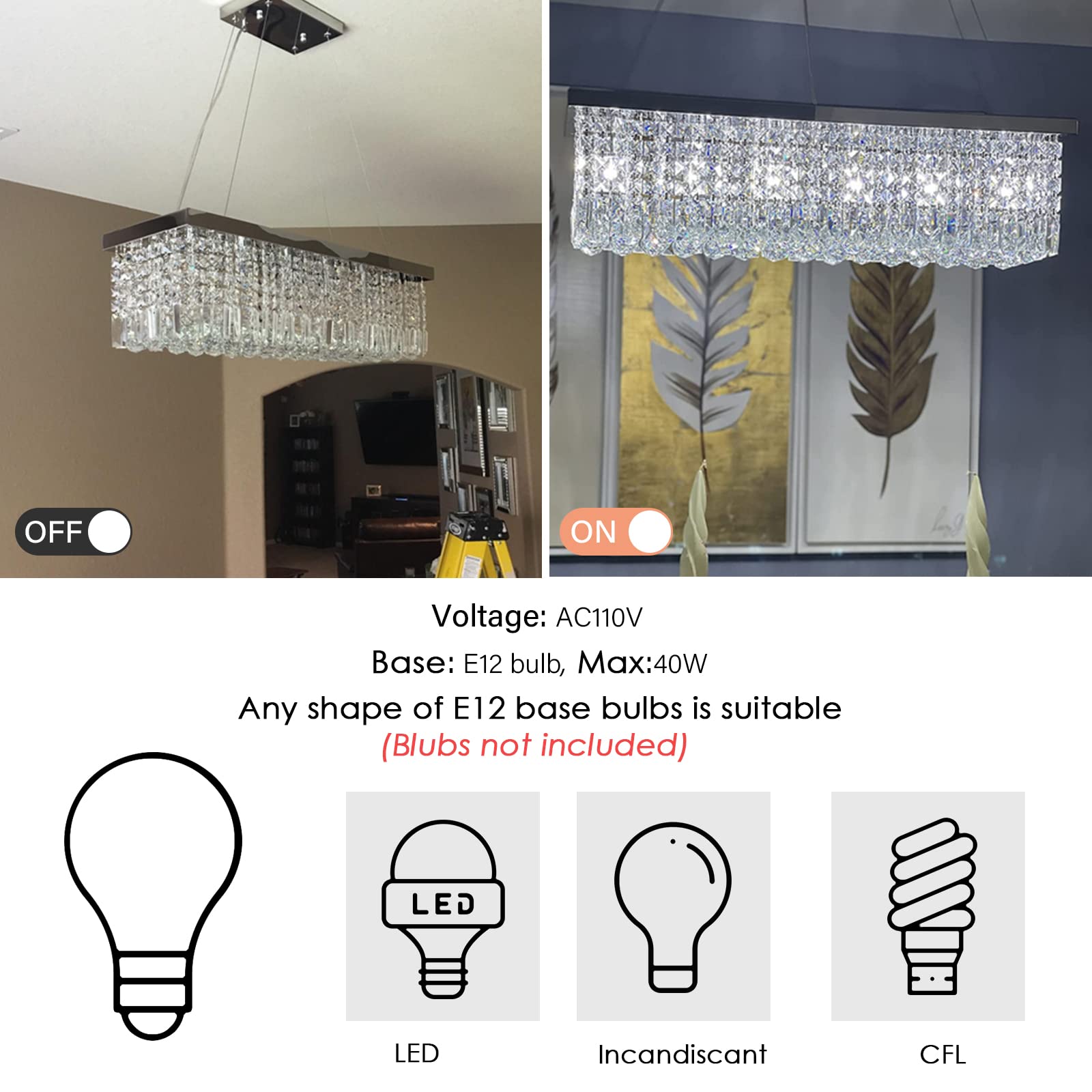 Rectangular Chandeliers For Dining Room, Modern Rain Drop Chandeliers, Hanging Pendant Crystal Chandelier Light For Kitchen Isla