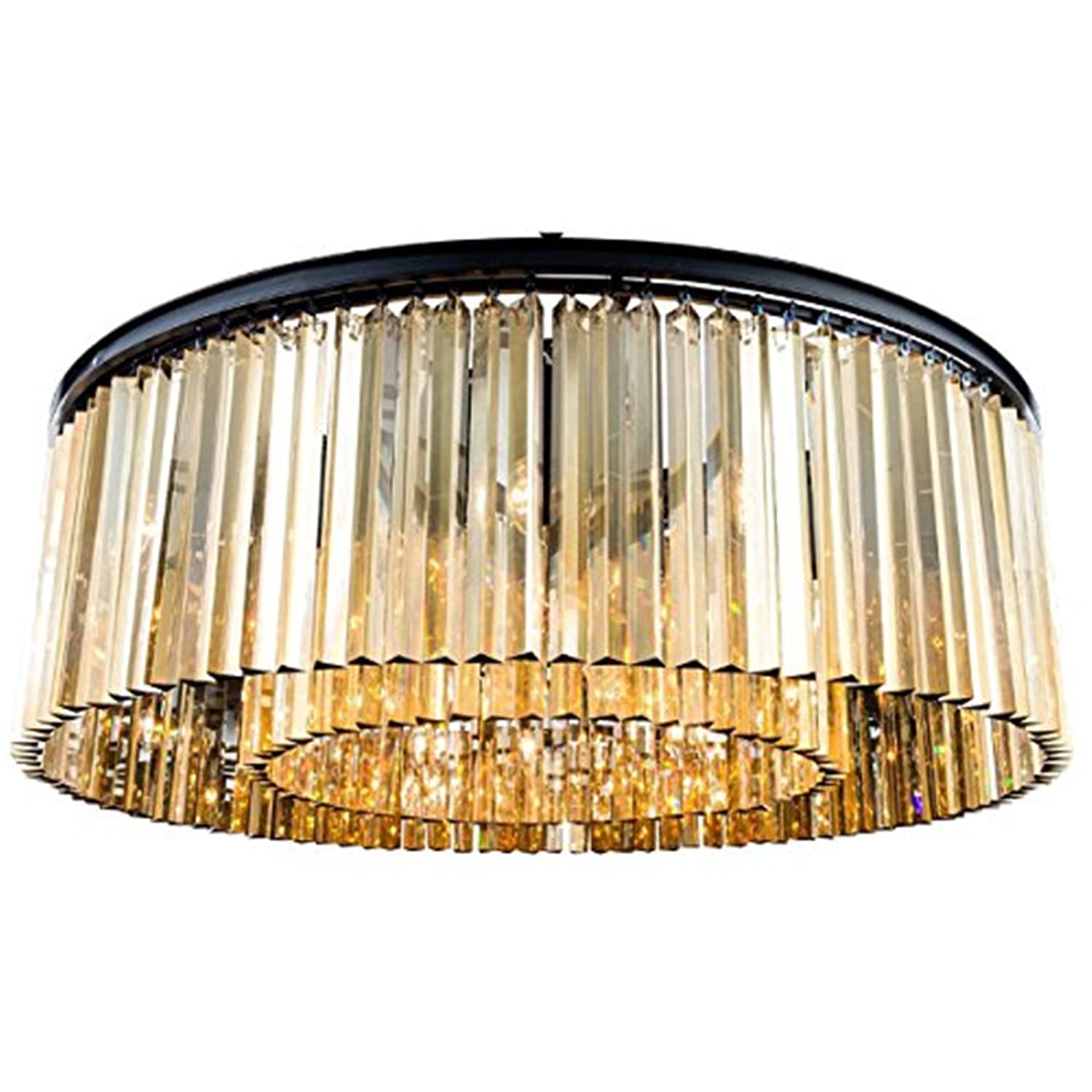 Elegant Lighting Sydney Collection 10-Light Flush Mount with Royal Cut Golden Teak Crystals, Mocha Brown Finish