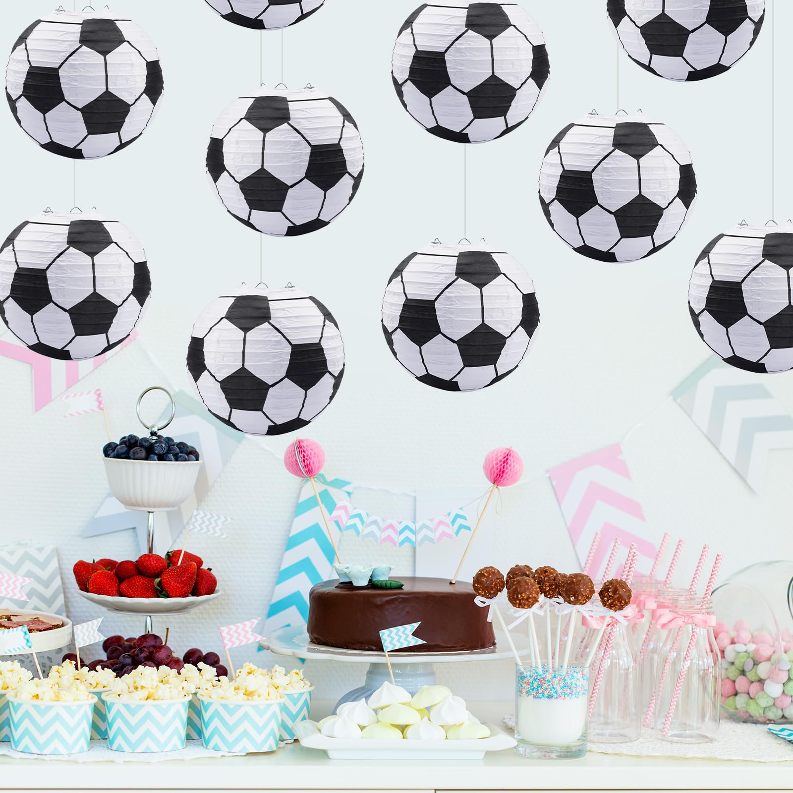 Mototo 10 PCS Soccer Ball Paper Lanterns - Black & White, Indoor Party Decorations for Copa America 2026 World Cup & MLS Theme