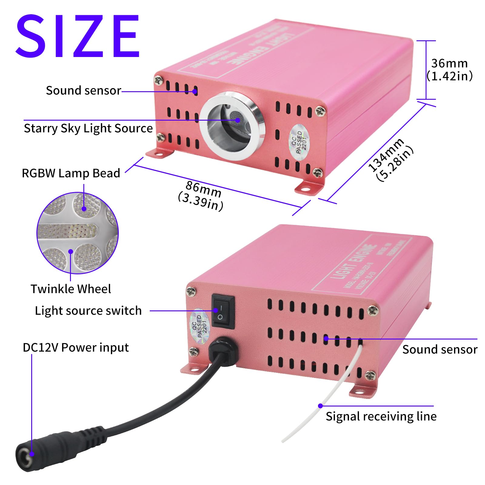 Diadcely 200 Piece Starlight Headliner Kit 16W RGBW Twinkle+ Music Effect + APP&Remote Control Dual Channel Control,0.03in/0.75m