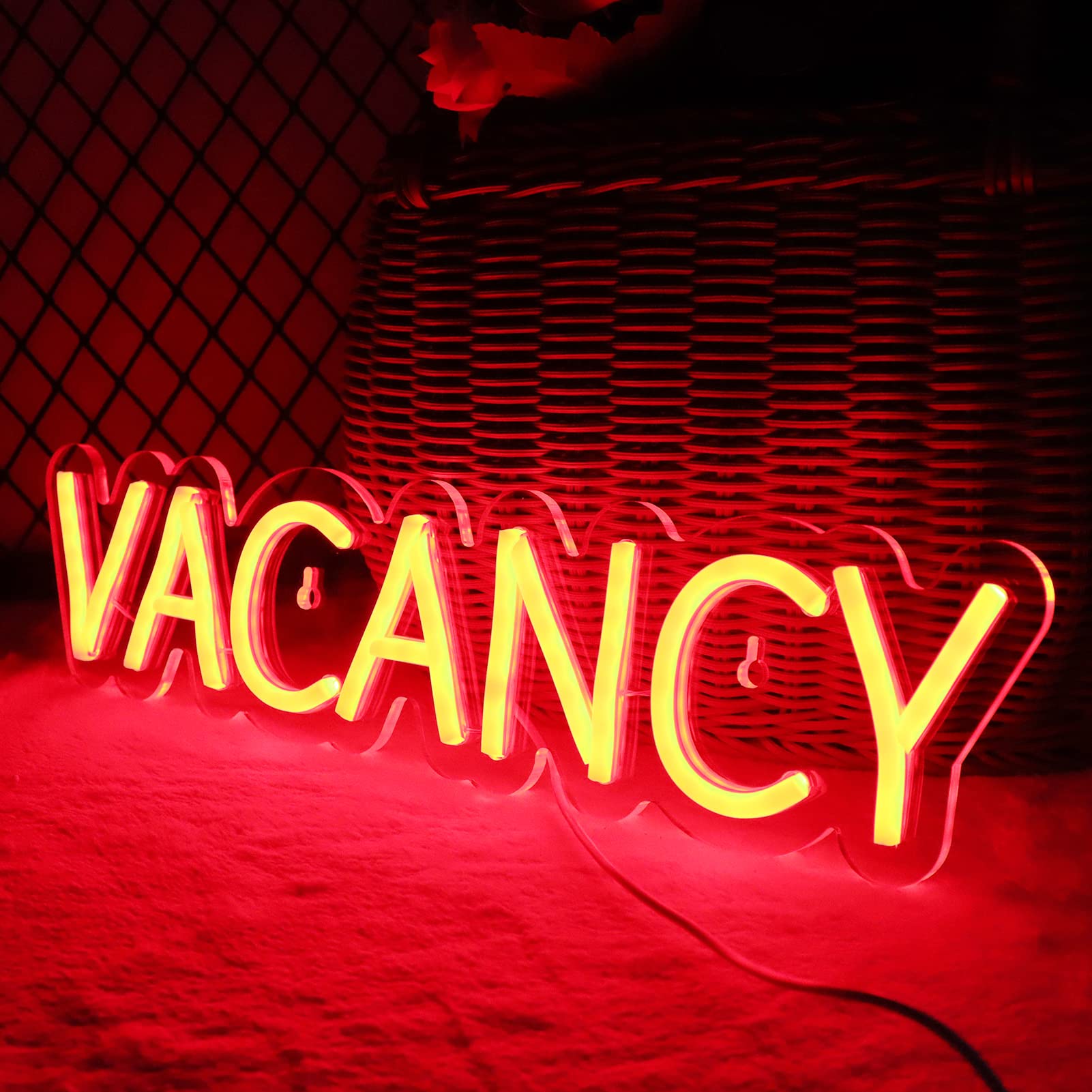 JFLLamp VACANCY Neon Sign for Wall Decor, 16x3.7 Inch, Plastic, Red, Model VACANCY-001, Suitable for Bedroom & Business Use