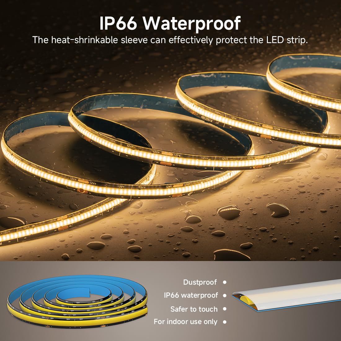 Btf-Lighting Fcob Ip66 Cob Led Strip 528Led/M Dc12V Warm White 2700K Flexible High Density Uniform Light 14W/M 16.4Ft Cri 90+ 10Mm Width Black Fpcb For Indoor Decor(No Adapter Or Controller)