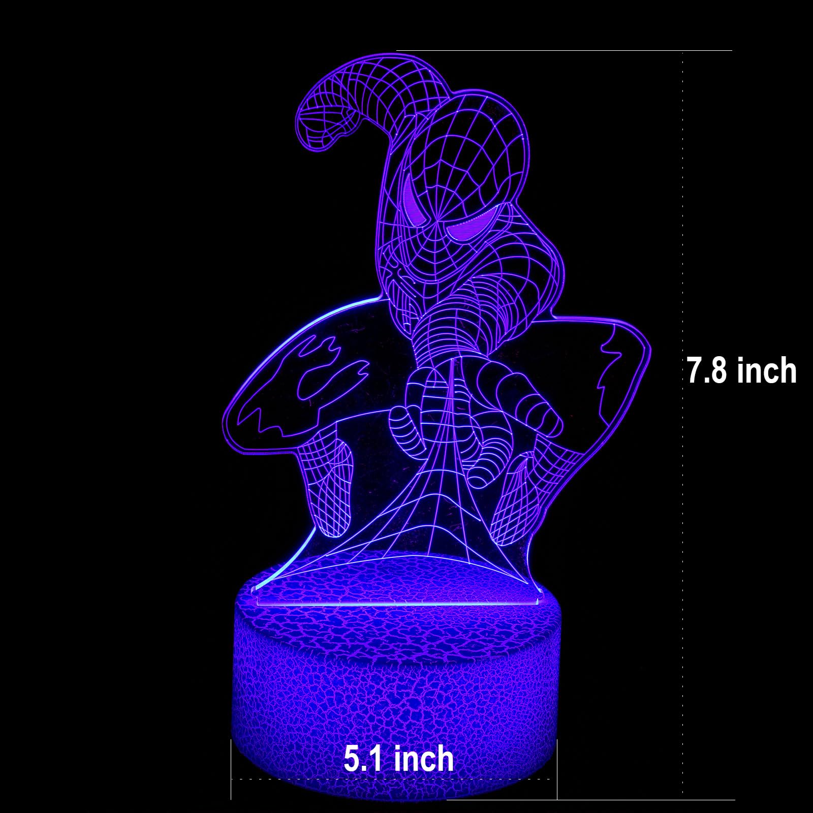 SEMMGO 3D Night Light Illusion Lamp for Kids, Remote Control, Dimmable, 16 Colors, Model ZizuXiia001, Acrylic, Superhero Design