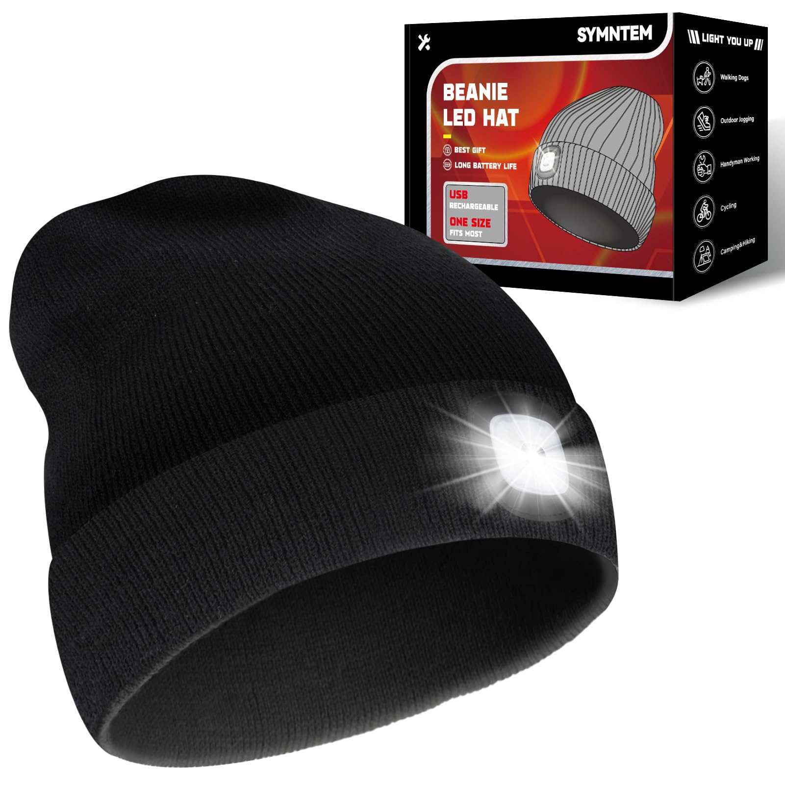Symntem Valentines Day Gifts For Him, Unisex Beanie Hat With Light, Valentines Day Gifts, Rechargeable Headlight Cap, Valentines