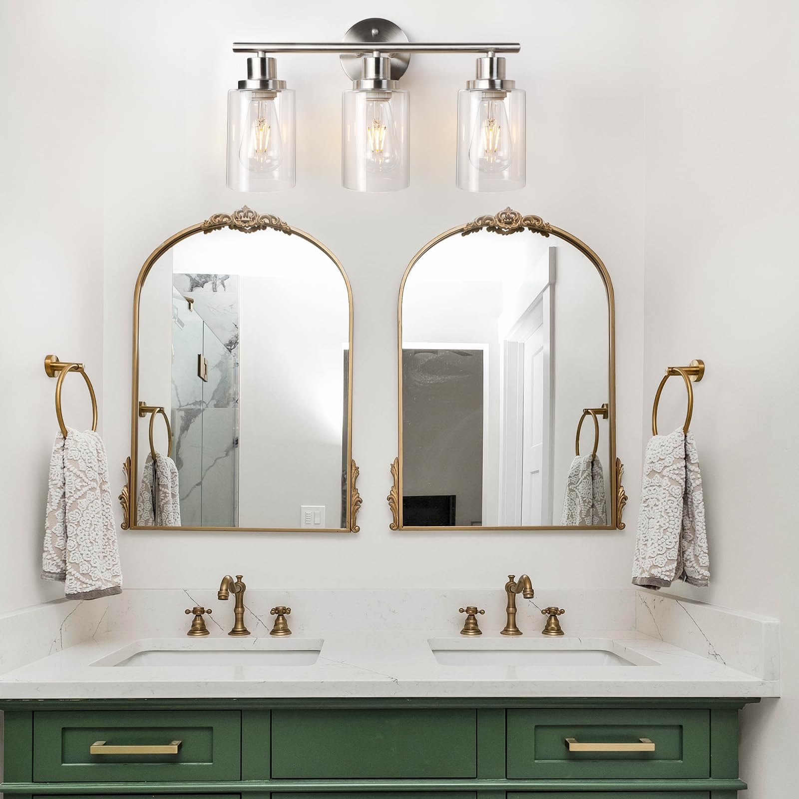 Unicozin 3-Light Vanity Light Fixture, Matt Nickel Wall Sconce with Clear Glass, E26 Base, Ideal for Bathroom, Living Room, Bedroom