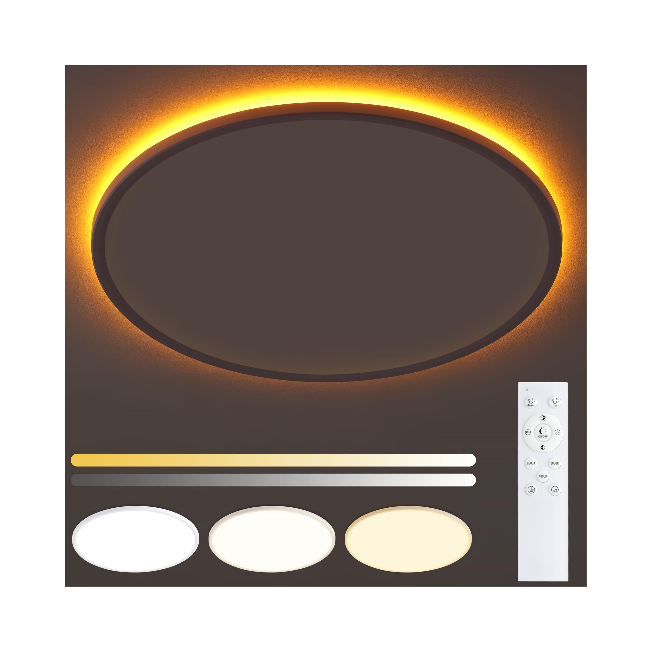 UprizeP Flush Mount Ceiling Light with Remote Control, 45W 4500LM, 19in, Dimmable 1800K-6500K, White, Model LT016