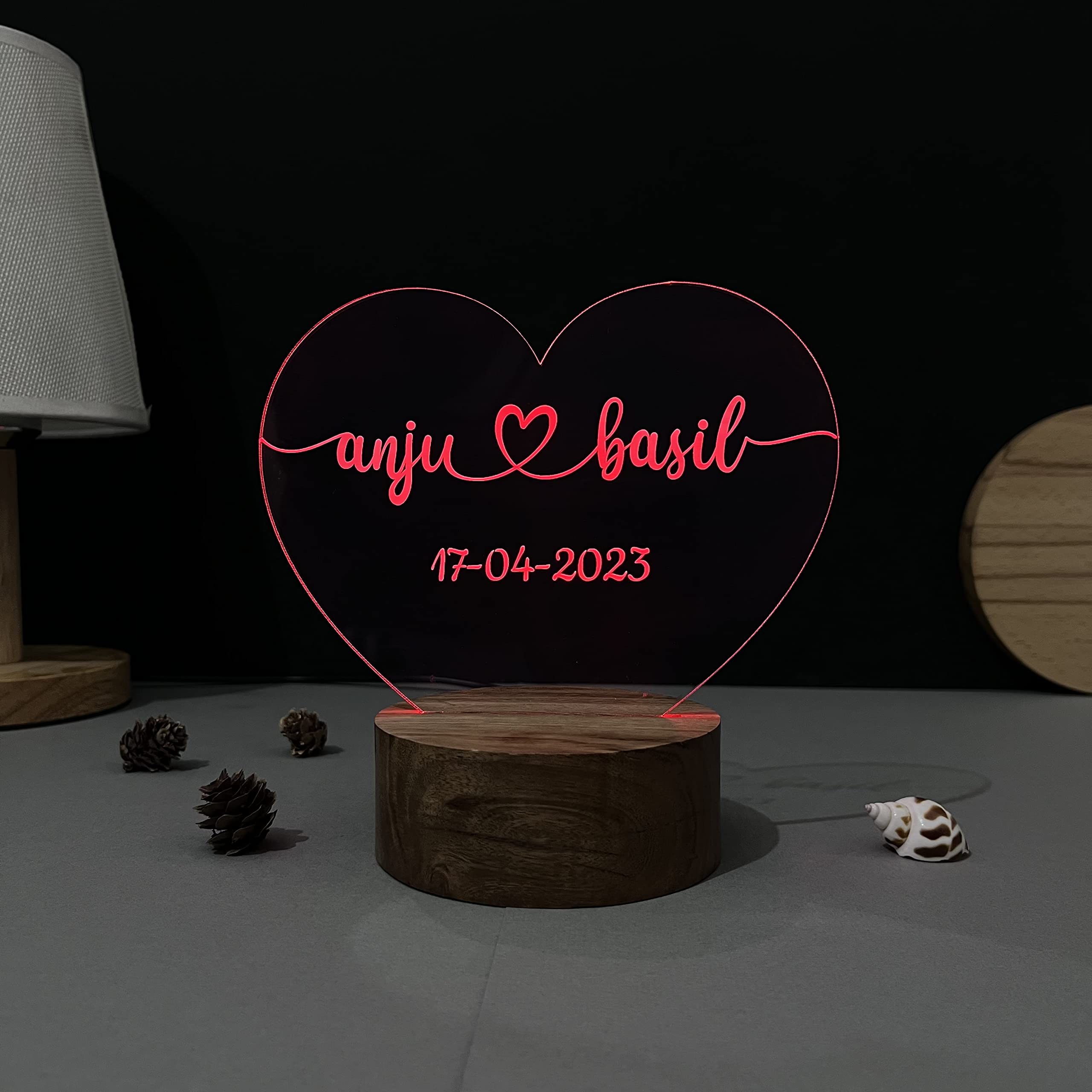 WOWOOD Wood Anniversary Gift For Couple Wedding Gift Lamp Love LED Night Light (Heart Design Multicolor)