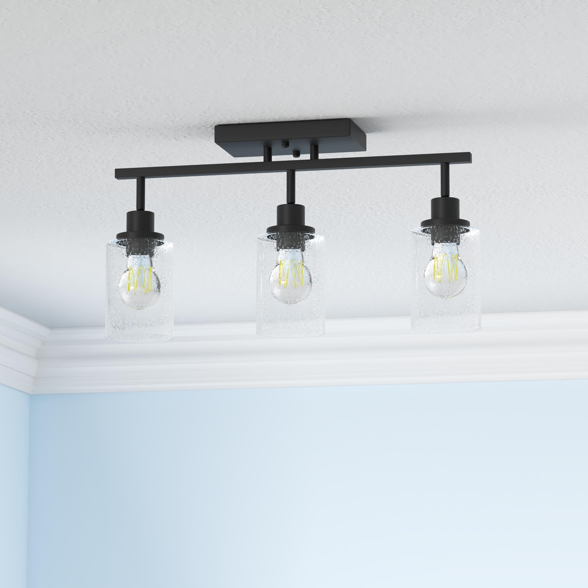 Winshen 2-Light Wall Sconce Spotlight Fixtures, Matte Black Track Lighting Kit Flush Mount Ceiling Light For Kitchen Over Mirror