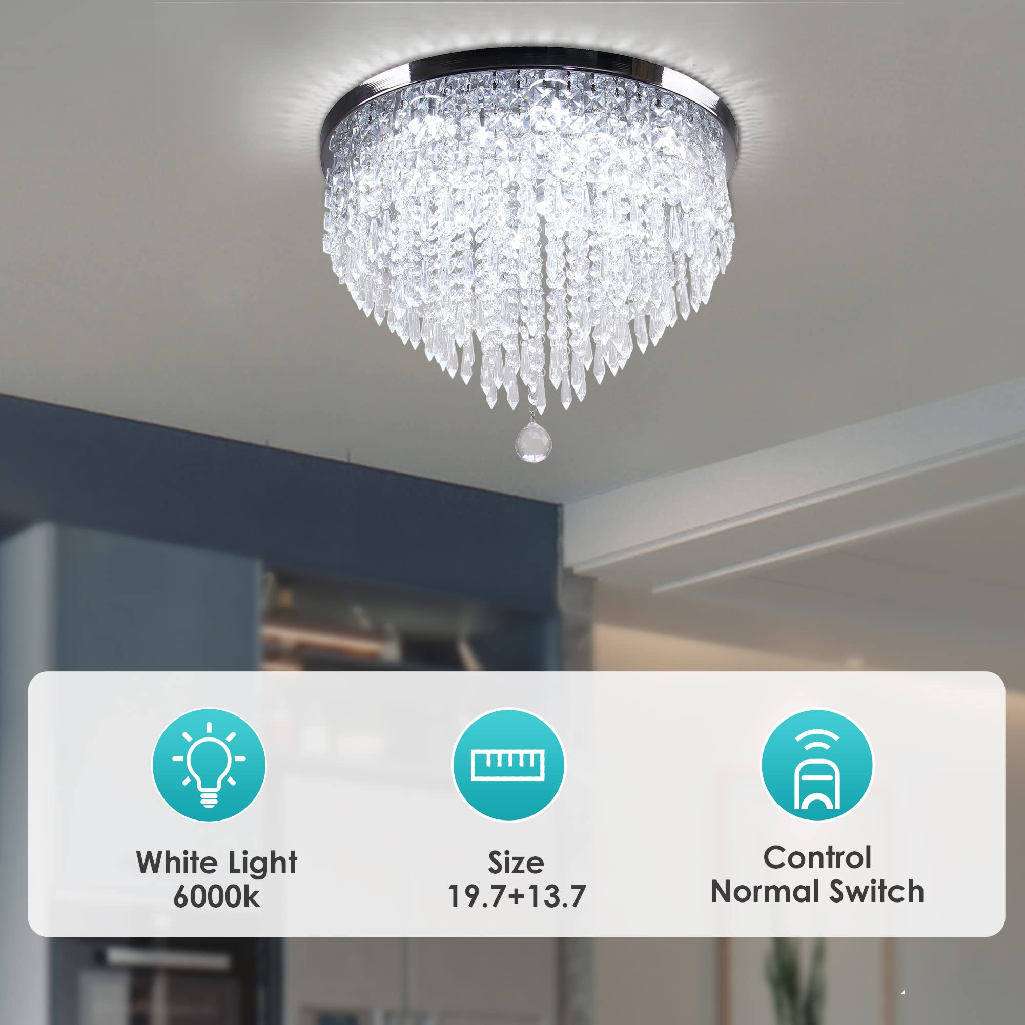 Ypqxyhda Modern Crystal Chandeliers Led 5 Tier Crystal Ceiling Light Fixture Flush Mount Ceiling Chandeliers For Dining Room Bed