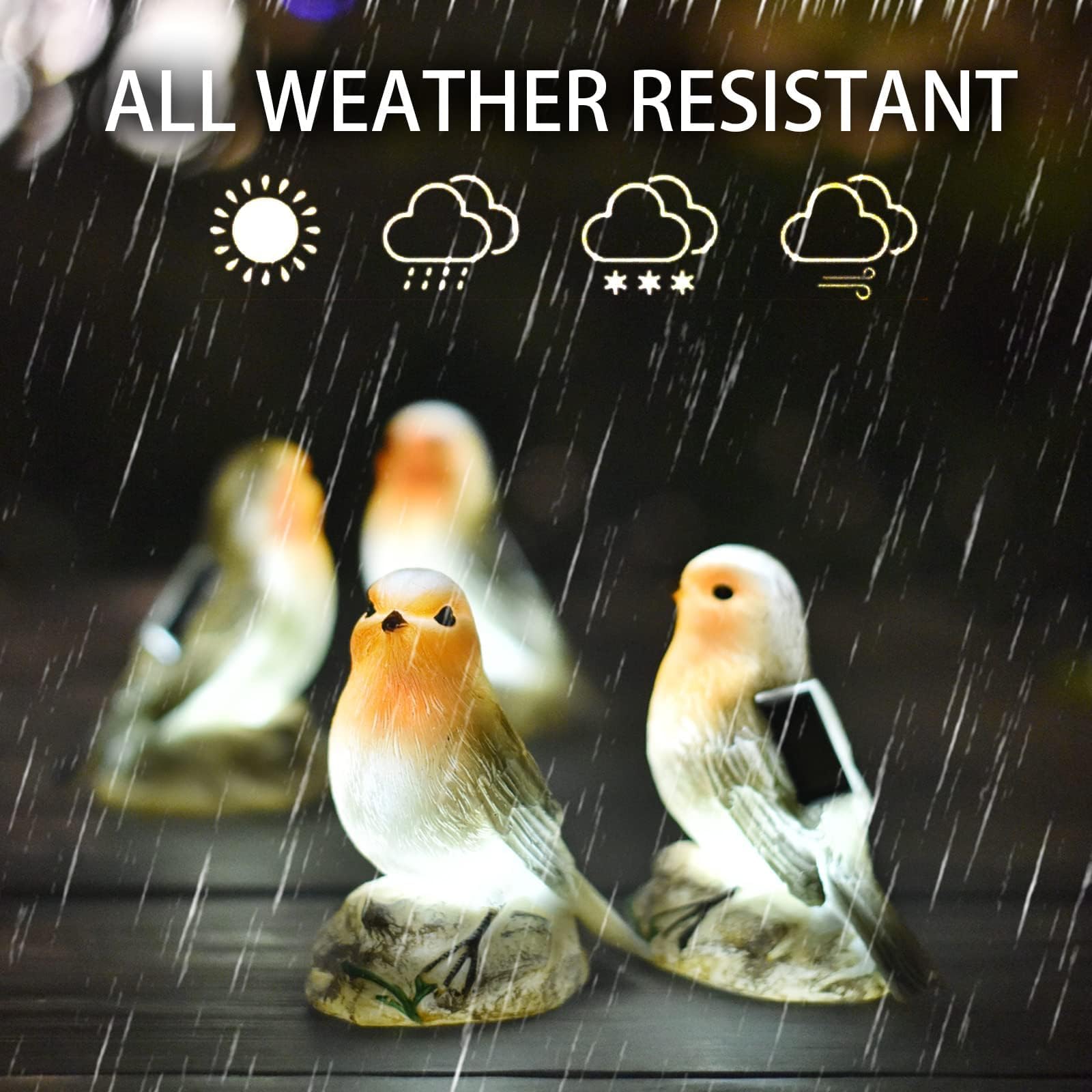 Generic Solar Garden Statues - Cute Bird Lights, Resin Material, Orange Color, Model 047, Outdoor Decor for Gifts