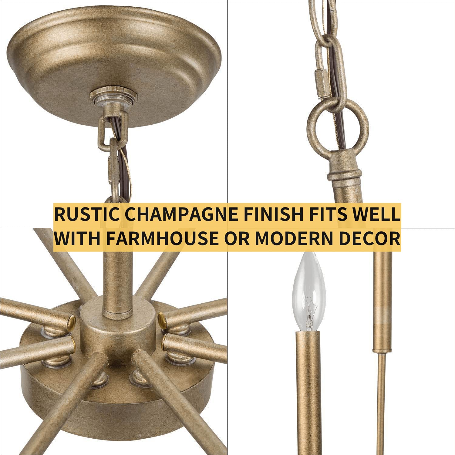 Laluz Antique Gold Chandelier, Modern Farmhouse Light Fixture For Dining Room, Bedroom, Foyer, Living Room, Kitchen Island, Entr