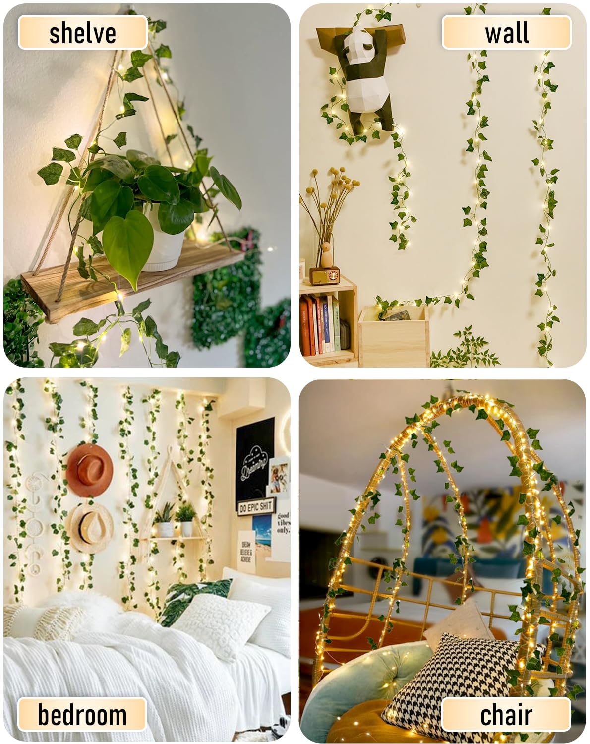 Jmexsuss 33Ft Vines With Lights Battery Operated, 100 Led Vine Lights For Bedroom With Remote, Ivy Vines With Fairy Lights Leaf Lights For Valentines Decoration Wall Room Birthday Party(Warm White)