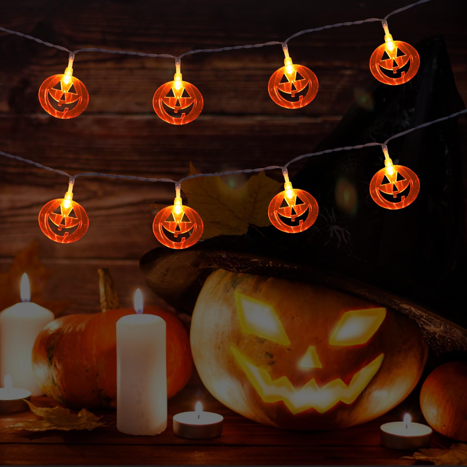 sunmile Halloween 3D Pumpkin String Lights-15ft 20 LED Battery Operated Halloween Decorations Outdoor Indoor Home Halloween Part