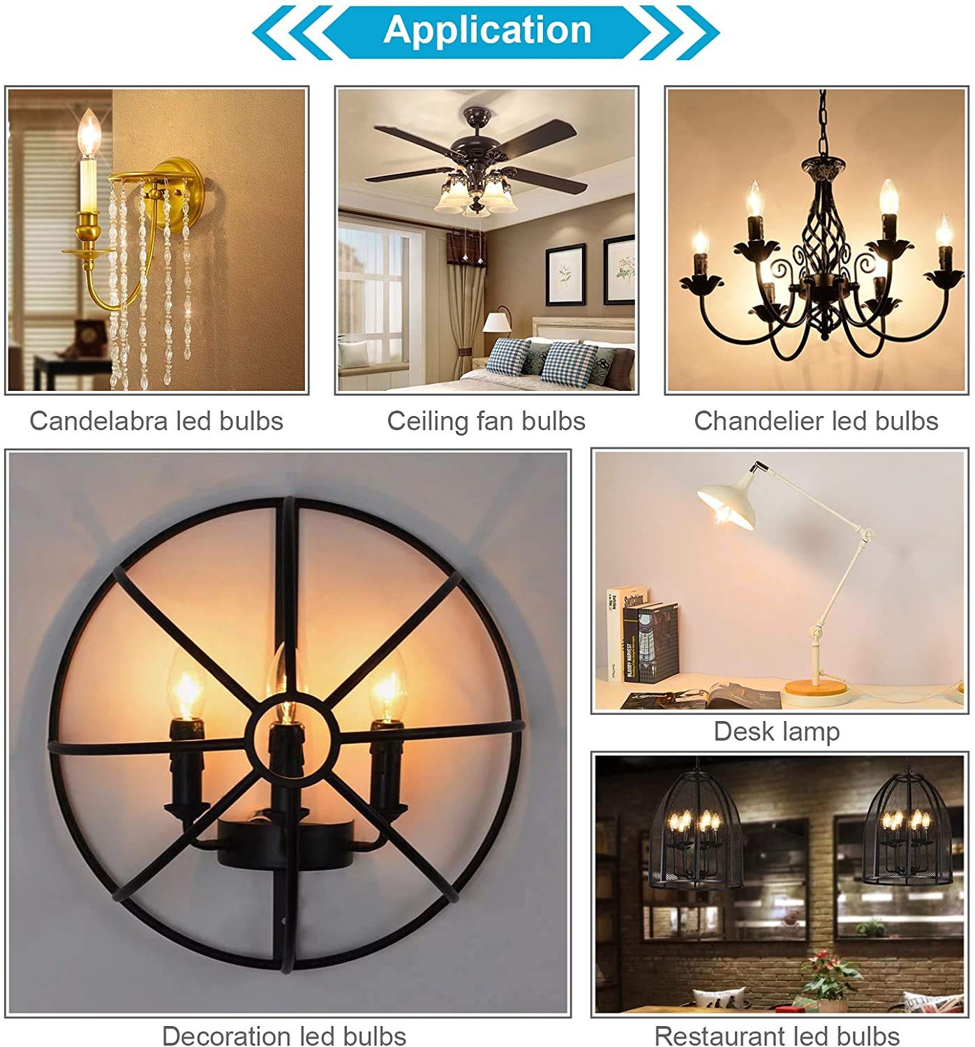 Ascher Classic E12 Led Candelabra Light Bulb 4W, Equivalent 40W, Warm White 2700K, Non-Dimmable, Clear Glass Filament Chandelier