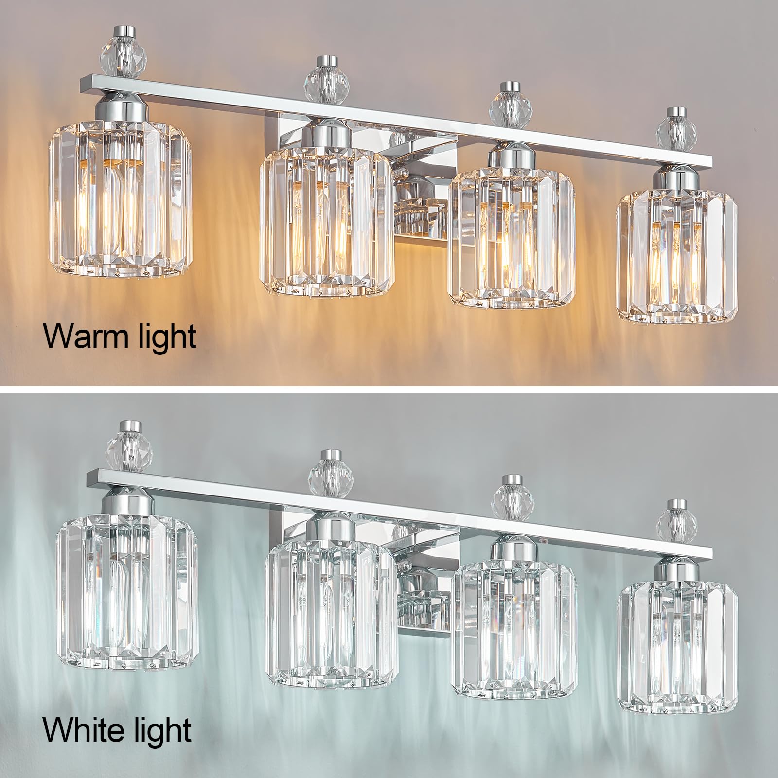 FDPBY Bathroom Vanity Lights 4-Light Chrome Modern Crystal Lighting Fixtures Model 291