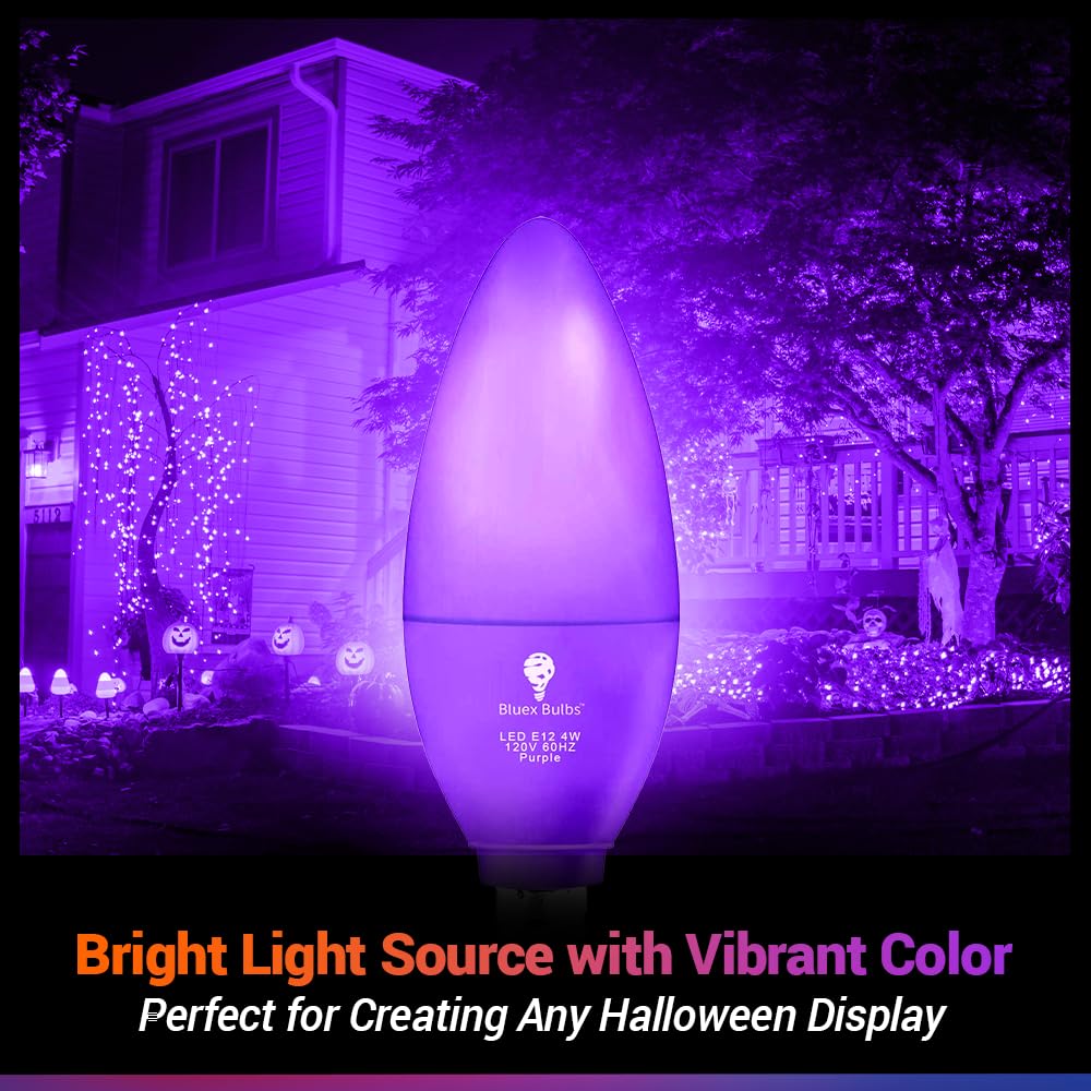 2 Pack Bluex Led Candle Purple Light Bulb - 4W (40Watt Equivalent) - E12 Base Purple Led Purple Bulb, Party Decoration, Porch, Home Lighting, Holiday Lighting, Chandelier Light Bulbs, Candelabra Bulbs
