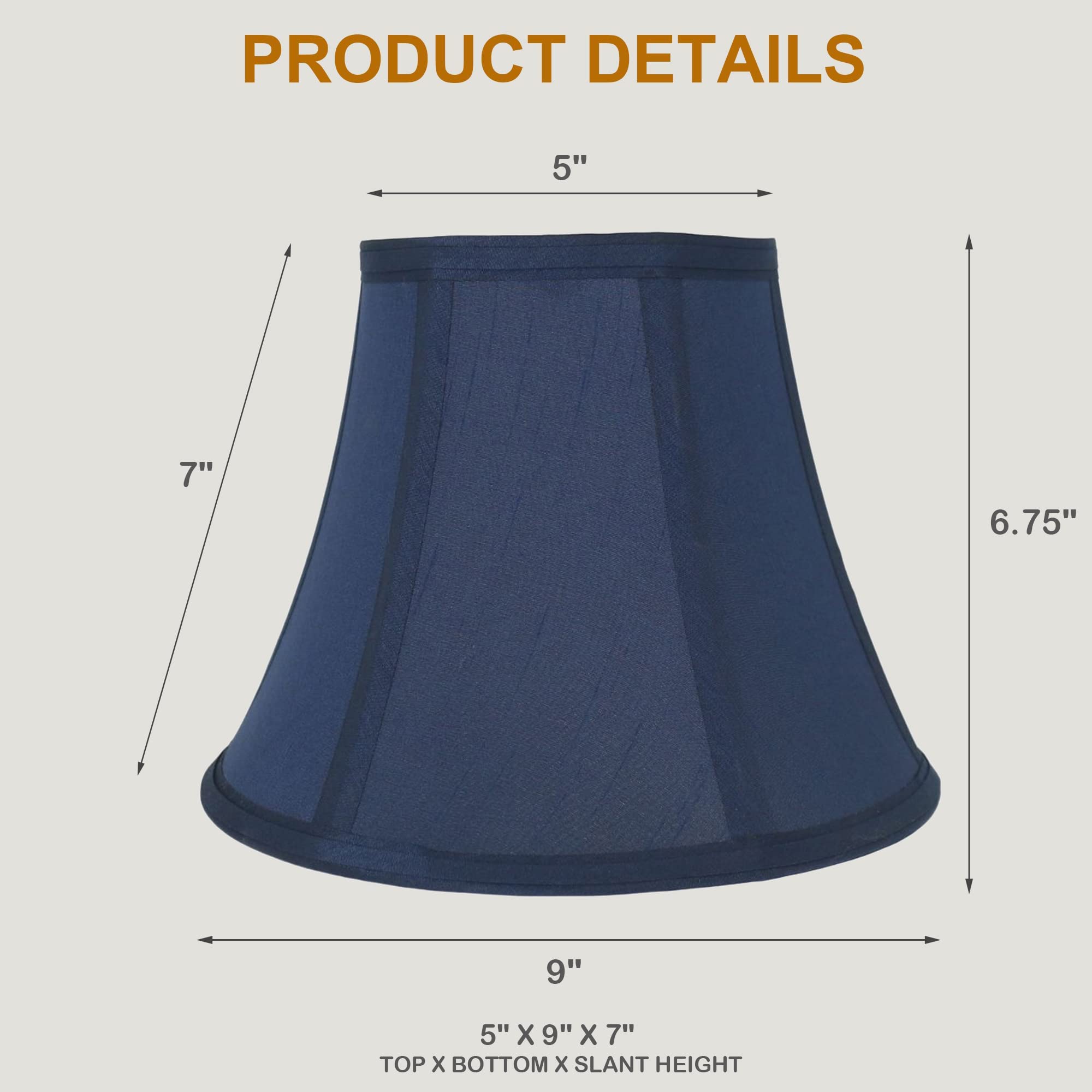Urbanest Softback Bell Lampshade Set of 2, Faux Silk, 5inx9inx7in, Navy Blue, Spider-Fitter