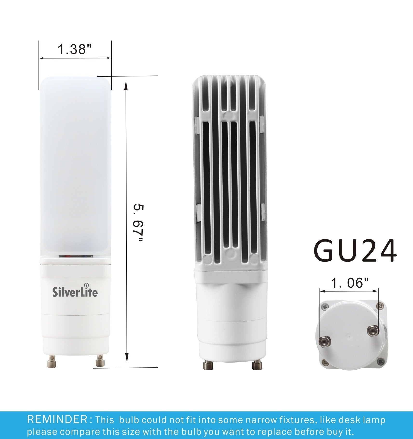 Silverlite 12W LED PL Bulb, GU24 Base, 1100LM, Daylight 4000K, UL Listed, Model HM-18594, Soft White, 180°