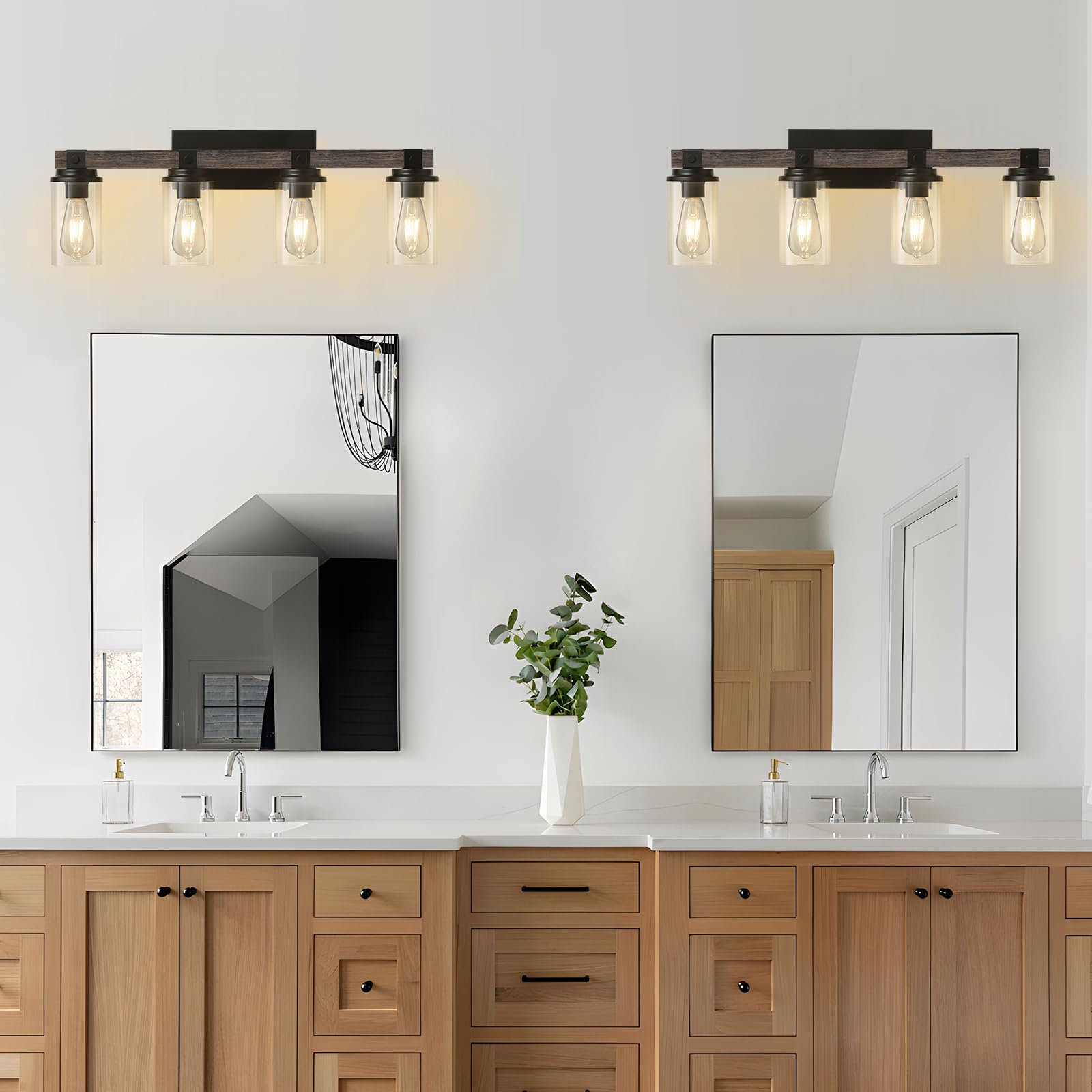 Goyeel 4-Light Farmhouse Bathroom Vanity Light - Rustic Wooden Sconces For Mirror & Hallway