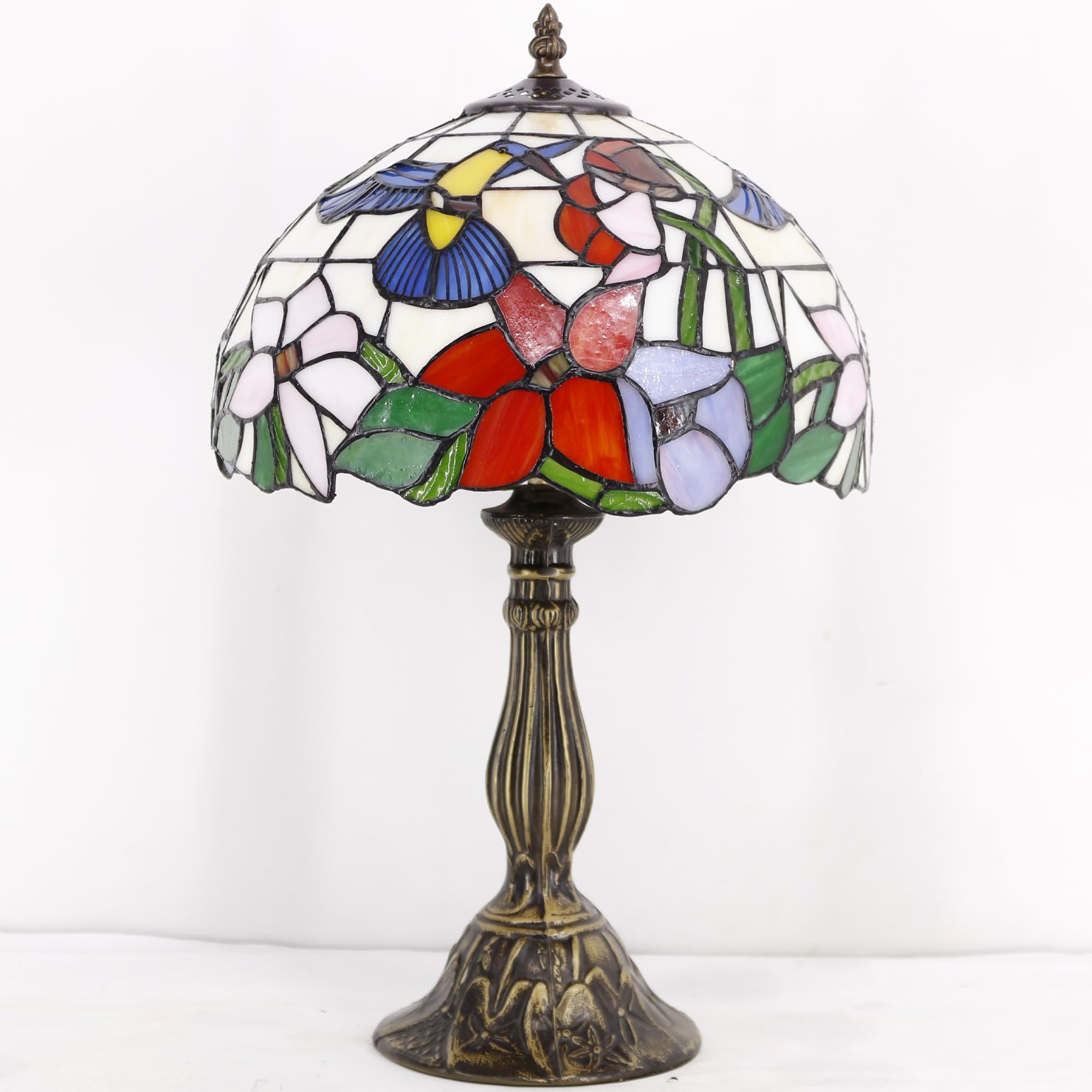 WERFACTORY Tiffany Lamp Stained Glass Hummingbird Style 12x12x18 Inches Glass Bedside Table Desk Light
