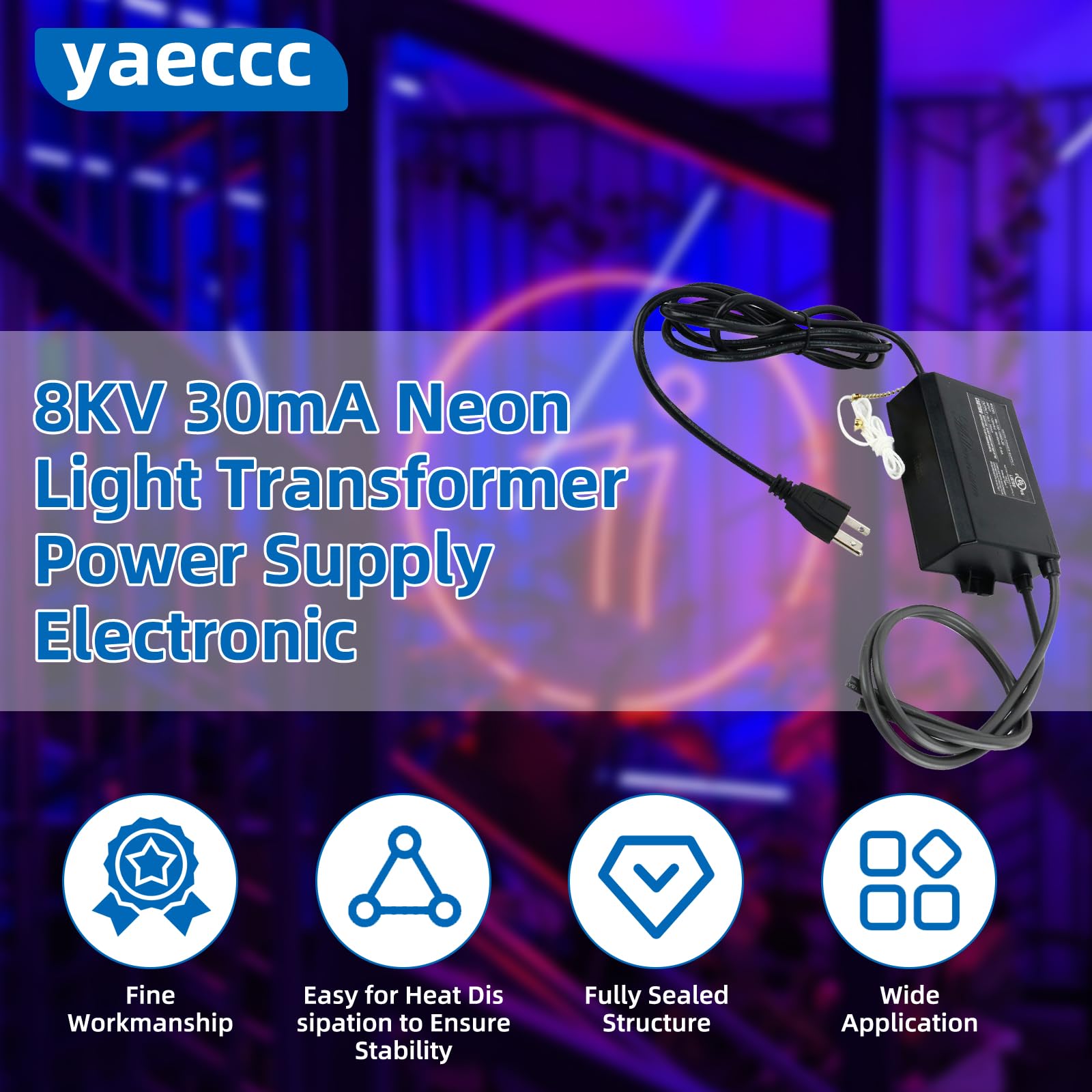 Yaeccc Neon Light Transformer 8KV 30mA UL Listed Power Supply Black ME-120-12000-30