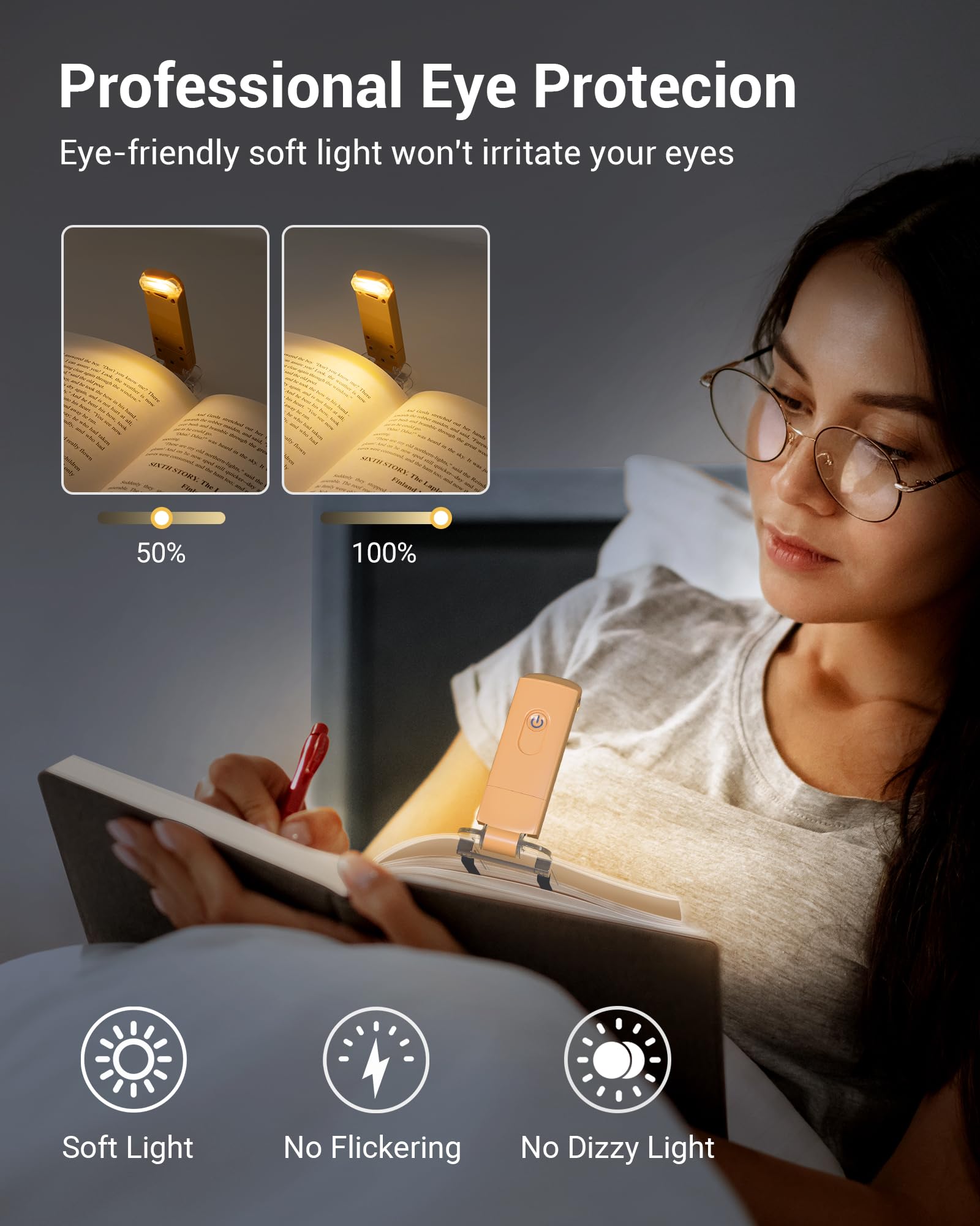 Dewenwils Usb Rechargeable Book Reading Light, Led Clip On Booklight Flexible Reading Lights In Bed, Car At Night, Warm White, B