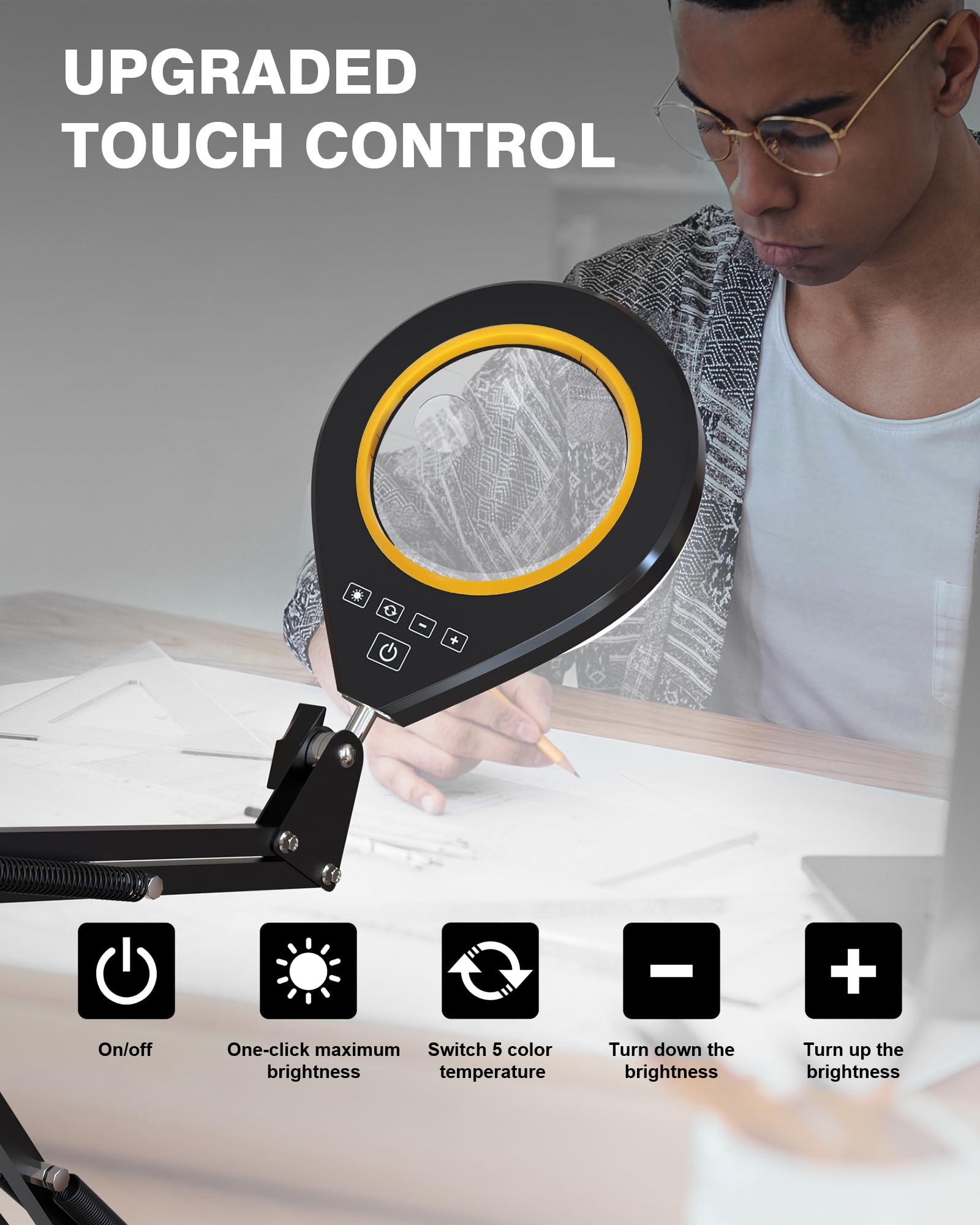 Magnifying Glass With Light, 10X & 5X Lighted Magnifying Glass, Stepless Dimmable Magnifier With Lamp, Adjustable 10 Brightness