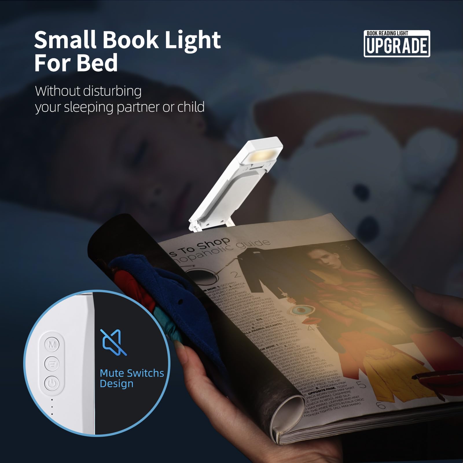 Egwaser Usb Rechargeable Book Light For Reading In Bed, Portable Clip-On Led Reading Light, 3 Amber Colors & 3 Brightness Dimmab