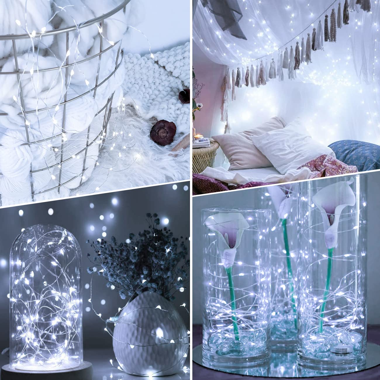 6 Pack 33Ft 100Led Fairy String Lights Battery Operated With Remote And Timer,Ip65 Waterproof Dimmable Copper Wire 8 Modes Led Twinkle Lighting Indoor Outdoor For Bedroom Christmas Decor-Cool White