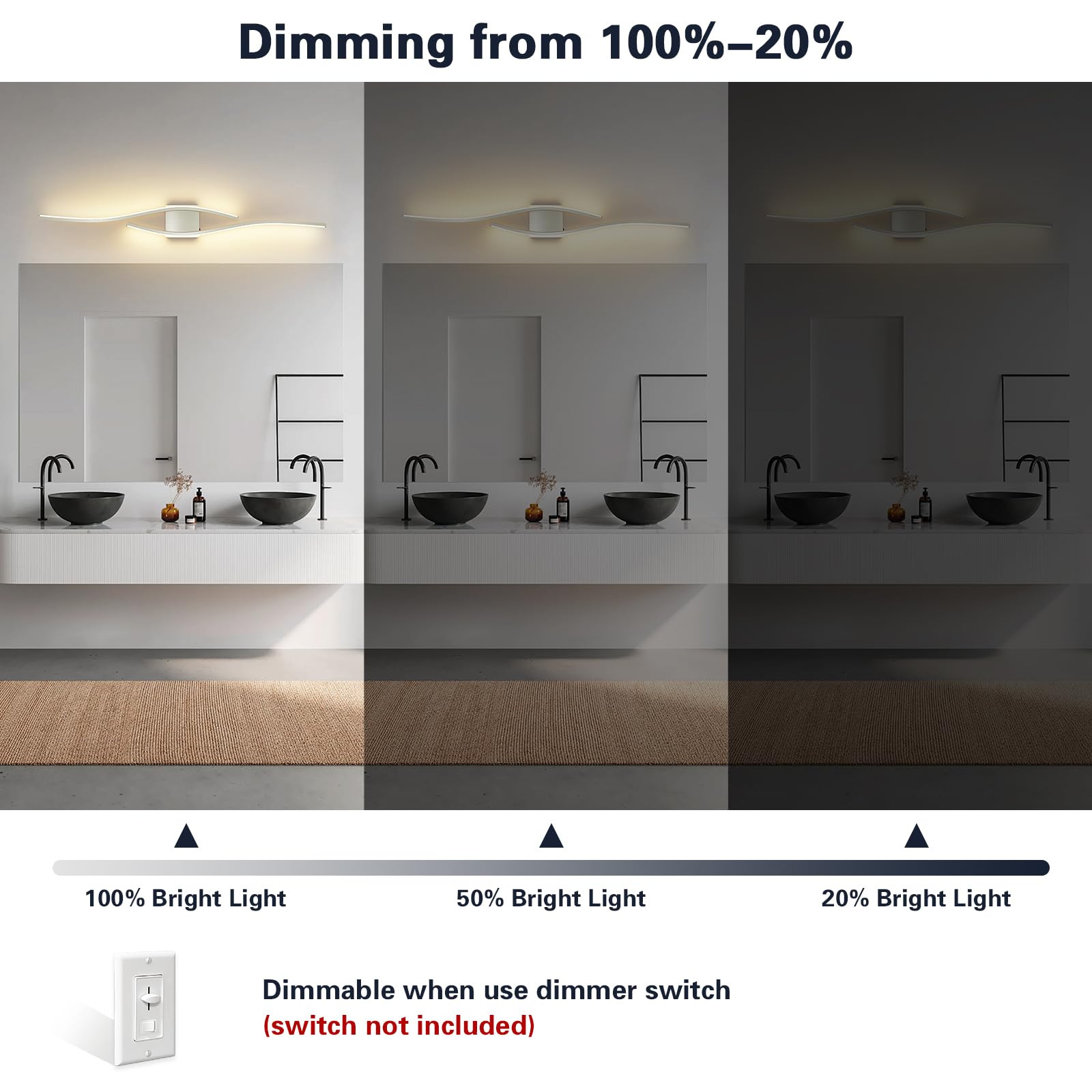 Joossnwell Brushed Nickel Vanity Light Fixtures, 39.4 Inch LED Dimmable, Model 3217