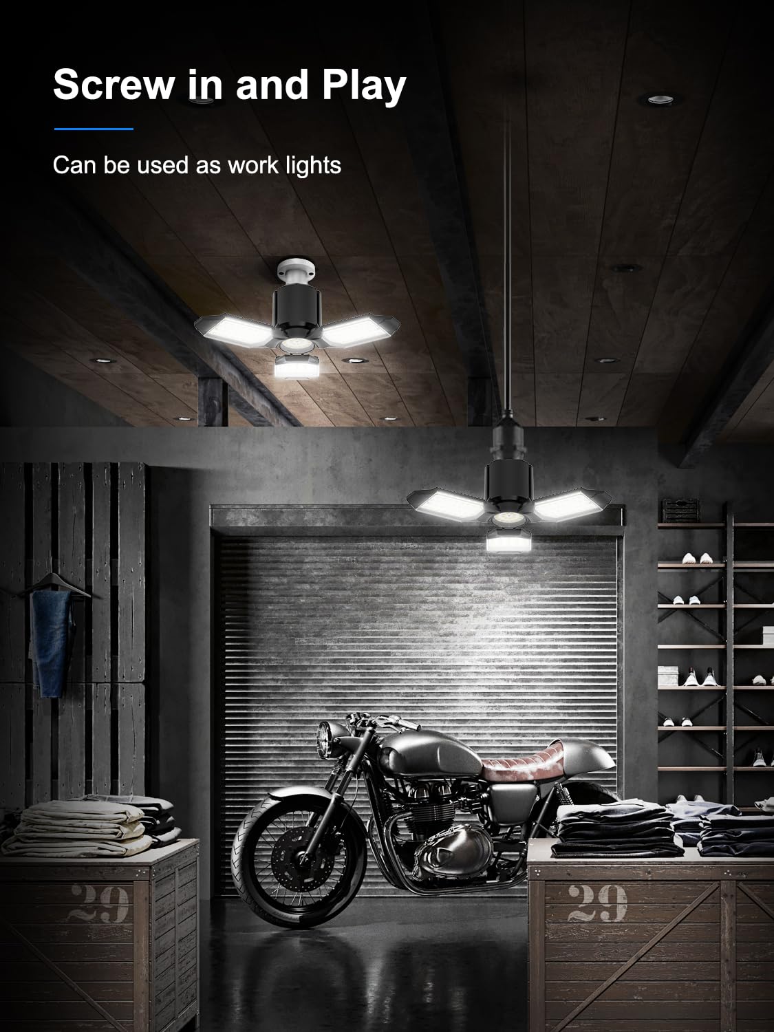 Toberich Led Garage Light Bulb, 8000Lm Shop Lights With 3+1 Deformable Panels, 6500K Screw In Ceiling Lights For Garage, Workshop, Workbench, Basement