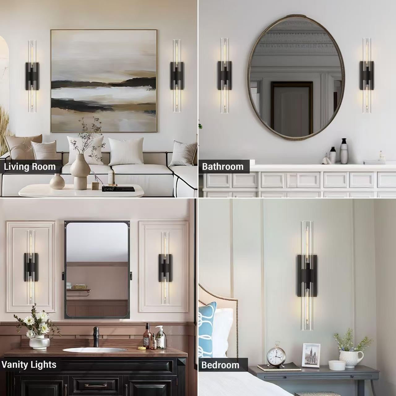 YUEXPAND Black Wall Sconce Lighting - Clear Glass Shade, Bathroom Vanity Fixture, Includes Bulb