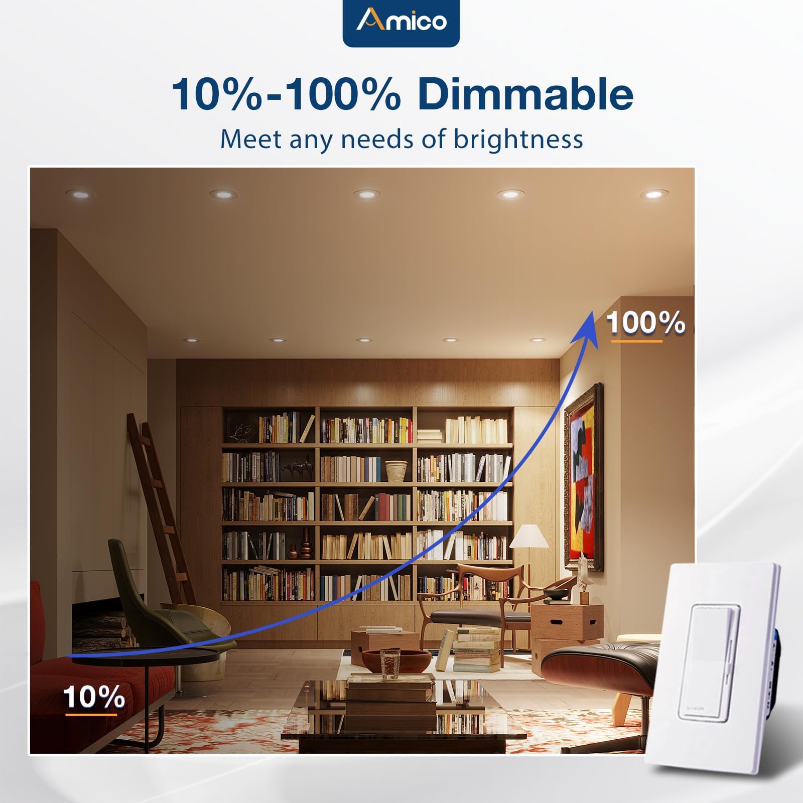 Amico 6 Pack 5/6" Dimmable 5CCT LED Recessed Lights, 11W=100W, 1100LM, ETL & FCC Certified