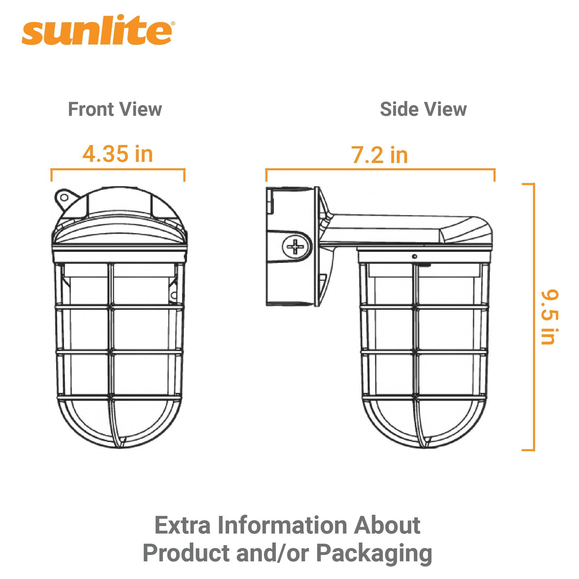Sunlite Vaporproof Industrial Jar Light Fixture, Medium Base Socket (E26), Wall Mount, 100W Max, 120V, For Security Construction